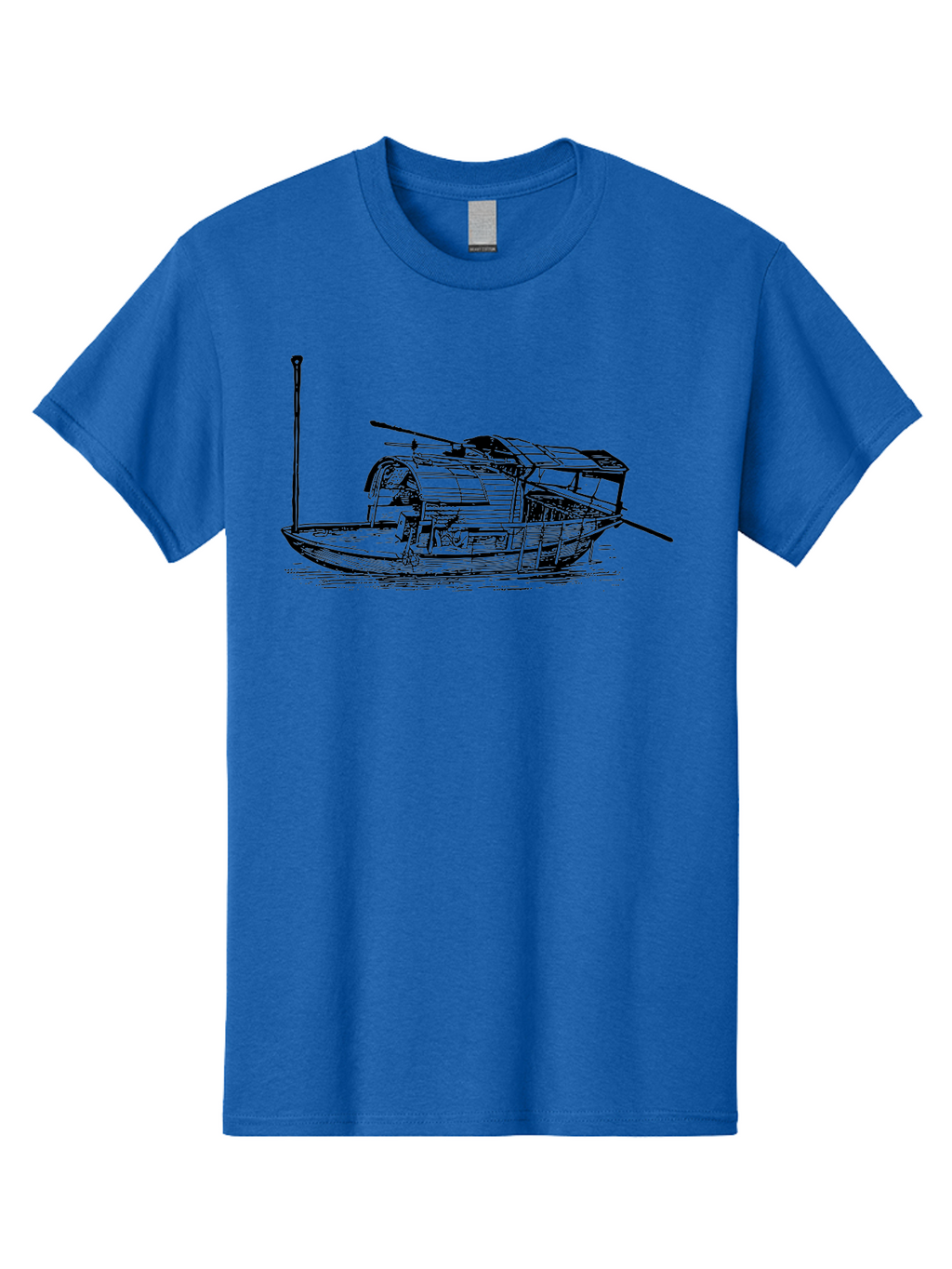 Floating-Houseboat Men'S Graphic Tee, 100% Cotton, Comfortable Casual Summer Wear, Machine Washable, Houseboat, Floating Home, Watercraft, Traditional Architecture, Serene Atmosphere, Vintage Illustration, Nautical Design, Peaceful Ambiance, Aad790