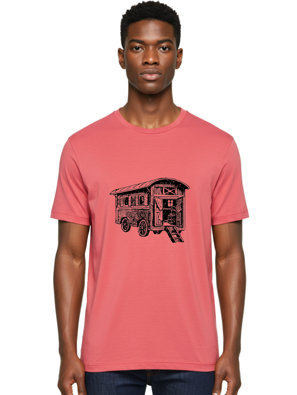Gypsy-Vardo Men'S Graphic Tee, 100% Cotton, Comfortable Casual Summer Wear, Machine Washable, Gypsy Caravan, Vintage Trailer, Wooden Caravan, Rustic Charm, Travel Trailer, Nomadic Lifestyle, Alternative Living, Bohemian Style Aad791