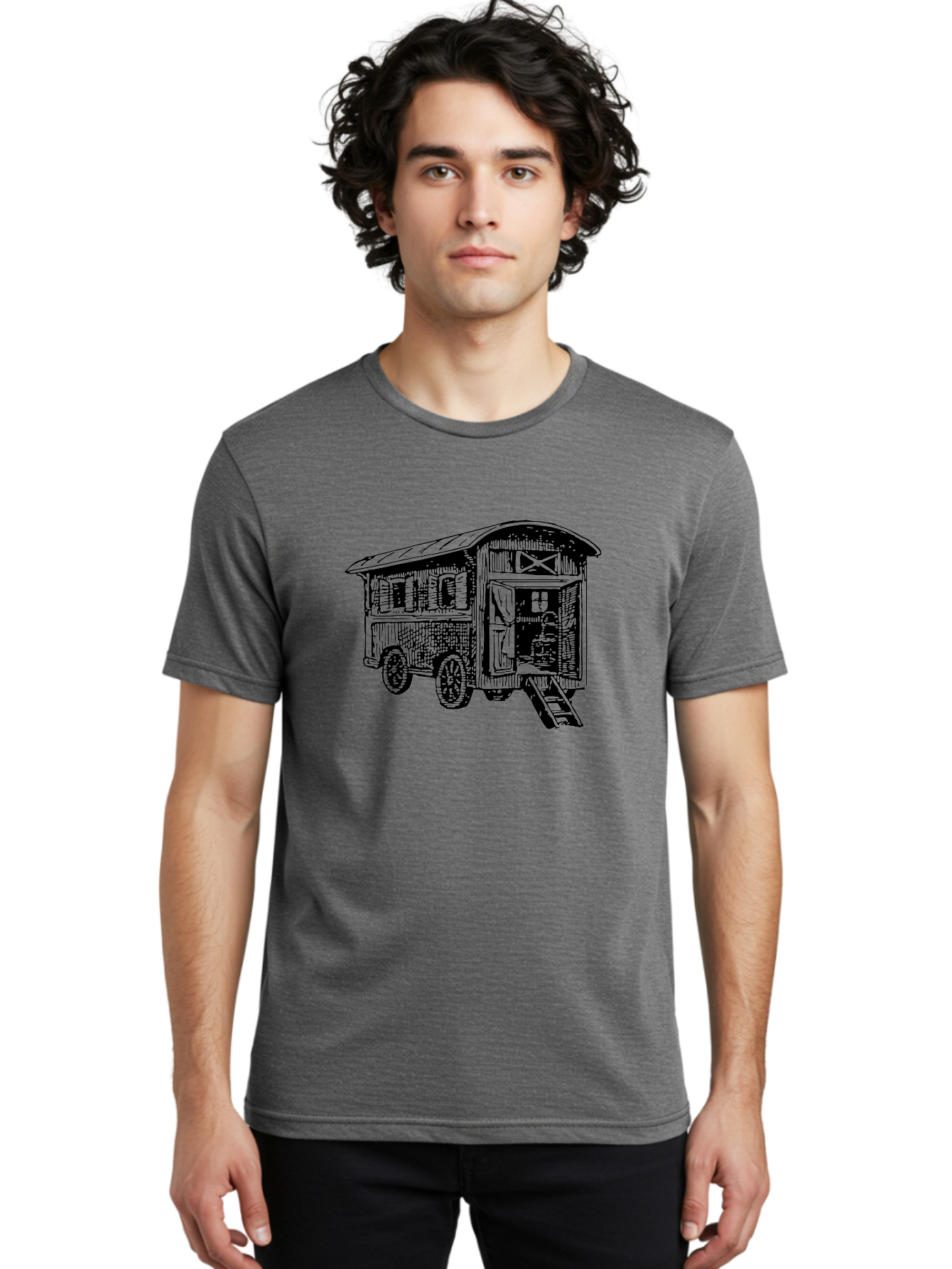 Gypsy-Vardo Men'S Graphic Tee, 100% Cotton, Comfortable Casual Summer Wear, Machine Washable, Gypsy Caravan, Vintage Trailer, Wooden Caravan, Rustic Charm, Travel Trailer, Nomadic Lifestyle, Alternative Living, Bohemian Style Aad791