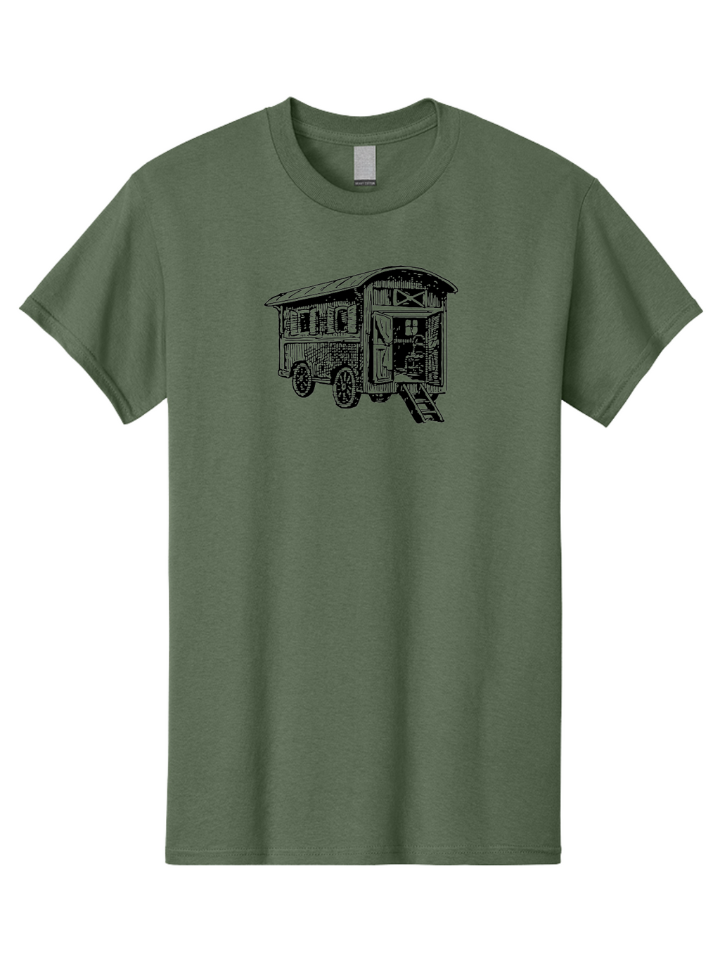 Gypsy-Vardo Men'S Graphic Tee, 100% Cotton, Comfortable Casual Summer Wear, Machine Washable, Gypsy Caravan, Vintage Trailer, Wooden Caravan, Rustic Charm, Travel Trailer, Nomadic Lifestyle, Alternative Living, Bohemian Style Aad791