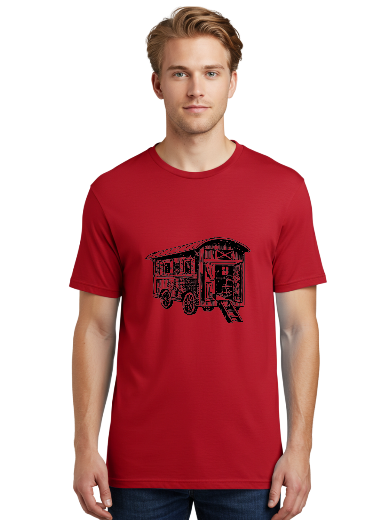 Gypsy-Vardo Men'S Graphic Tee, 100% Cotton, Comfortable Casual Summer Wear, Machine Washable, Gypsy Caravan, Vintage Trailer, Wooden Caravan, Rustic Charm, Travel Trailer, Nomadic Lifestyle, Alternative Living, Bohemian Style Aad791