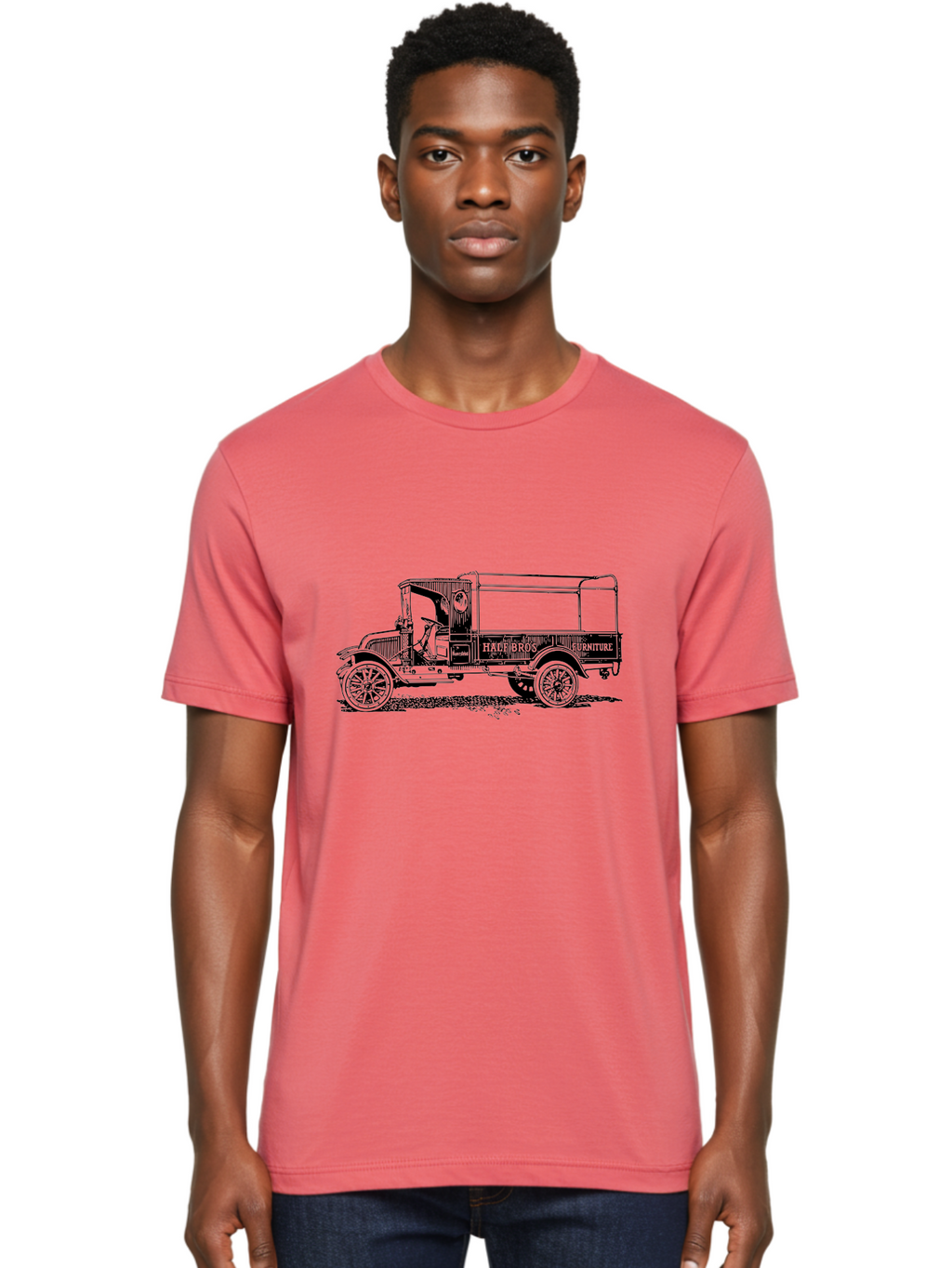 Hall-Bros-Furniture Men'S Graphic Tee, 100% Cotton, Comfortable Casual Summer Wear, Machine Washable, Vintage Truck, Antique Delivery Vehicle, Hale Bros Furniture, Classic Truck Design, Old Truck, Retro Transportation, Furniture Delivery, Aad792