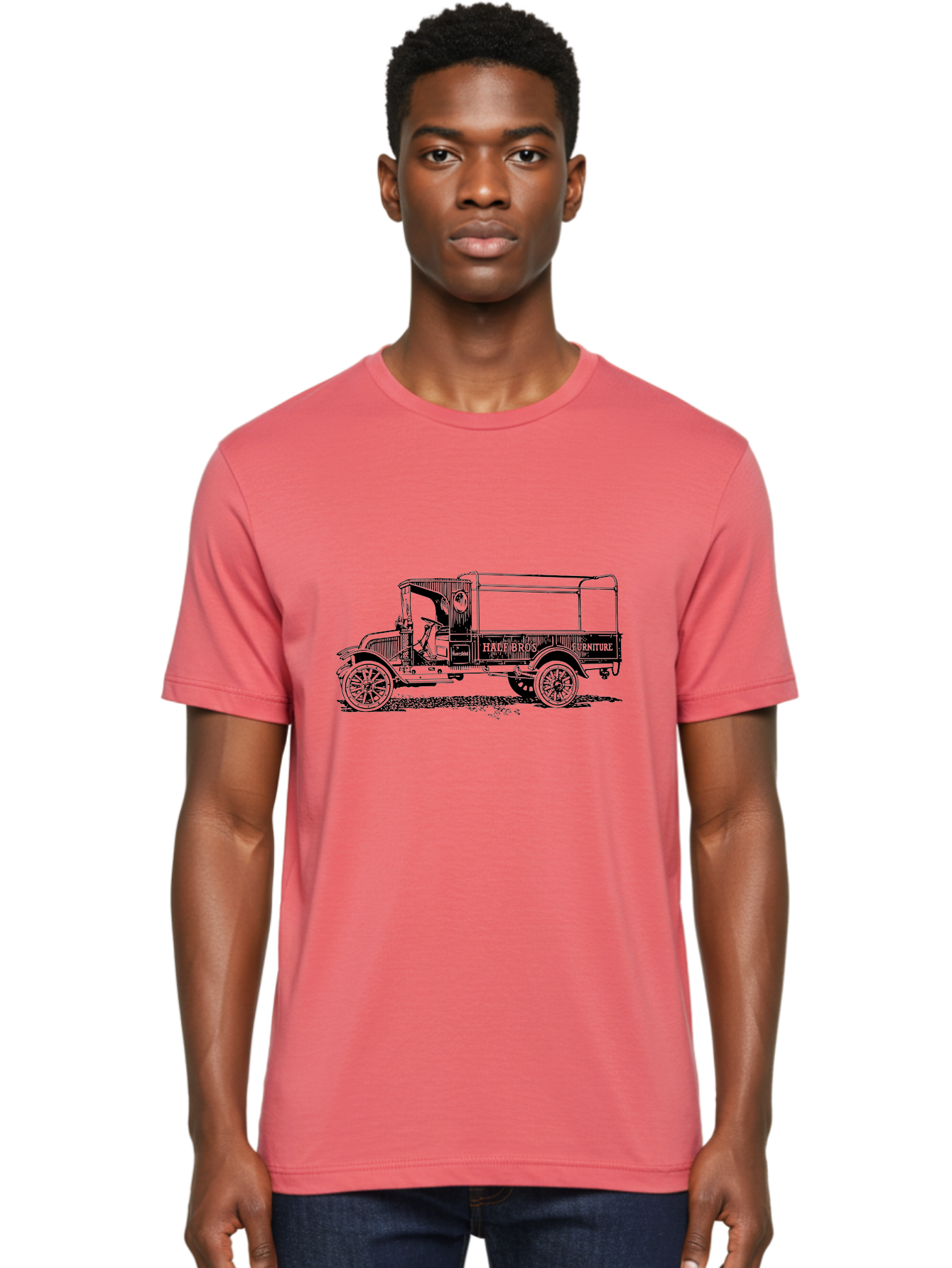 Hall-Bros-Furniture Men'S Graphic Tee, 100% Cotton, Comfortable Casual Summer Wear, Machine Washable, Vintage Truck, Antique Delivery Vehicle, Hale Bros Furniture, Classic Truck Design, Old Truck, Retro Transportation, Furniture Delivery, Aad792