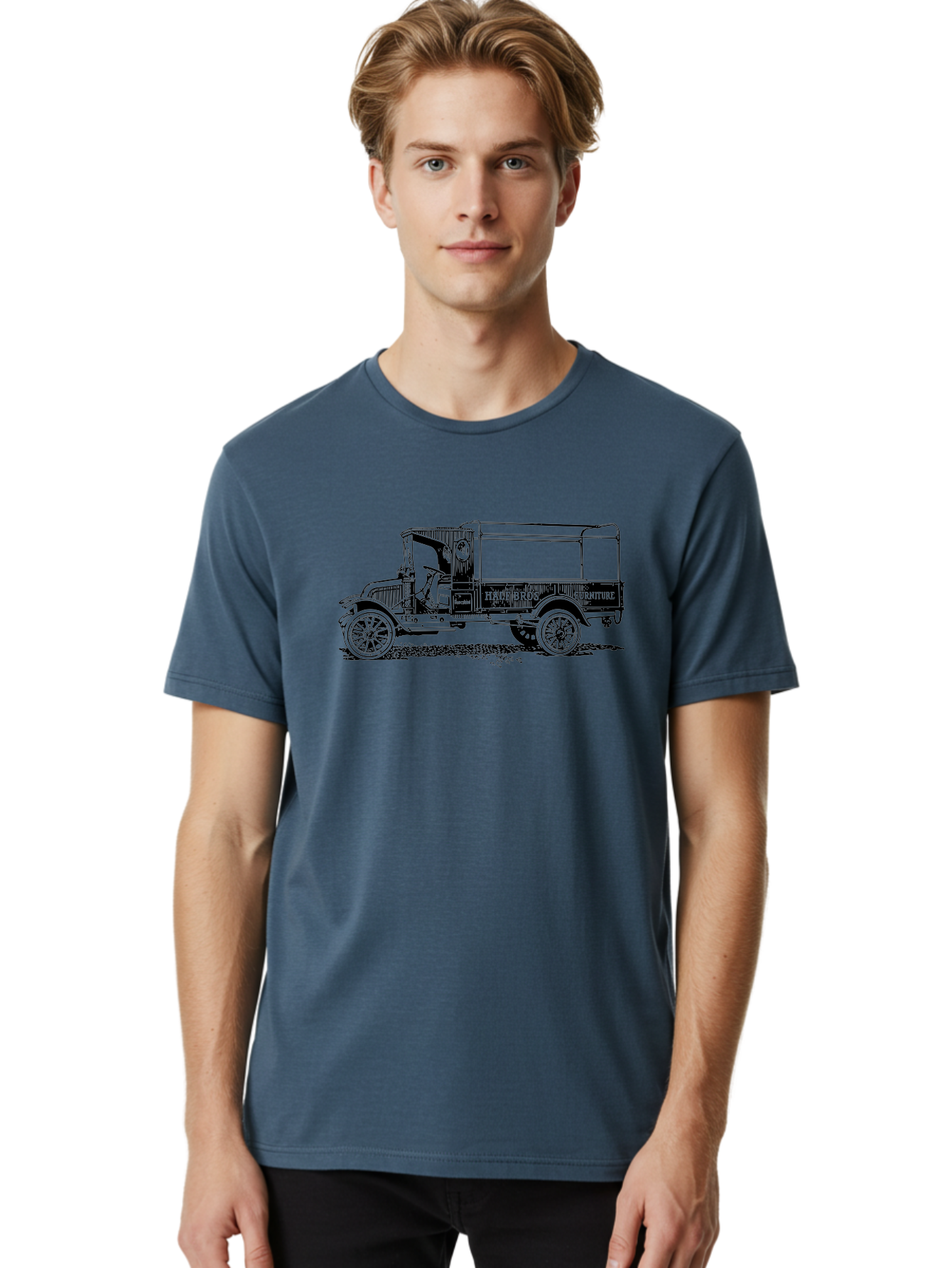 Hall-Bros-Furniture Men'S Graphic Tee, 100% Cotton, Comfortable Casual Summer Wear, Machine Washable, Vintage Truck, Antique Delivery Vehicle, Hale Bros Furniture, Classic Truck Design, Old Truck, Retro Transportation, Furniture Delivery, Aad792