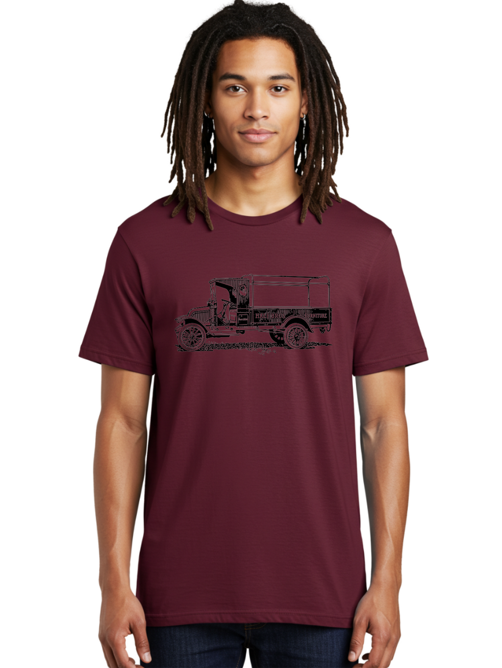 Hall-Bros-Furniture Men'S Graphic Tee, 100% Cotton, Comfortable Casual Summer Wear, Machine Washable, Vintage Truck, Antique Delivery Vehicle, Hale Bros Furniture, Classic Truck Design, Old Truck, Retro Transportation, Furniture Delivery, Aad792