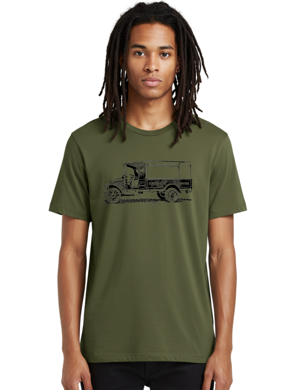 Hall-Bros-Furniture Men'S Graphic Tee, 100% Cotton, Comfortable Casual Summer Wear, Machine Washable, Vintage Truck, Antique Delivery Vehicle, Hale Bros Furniture, Classic Truck Design, Old Truck, Retro Transportation, Furniture Delivery, Aad792