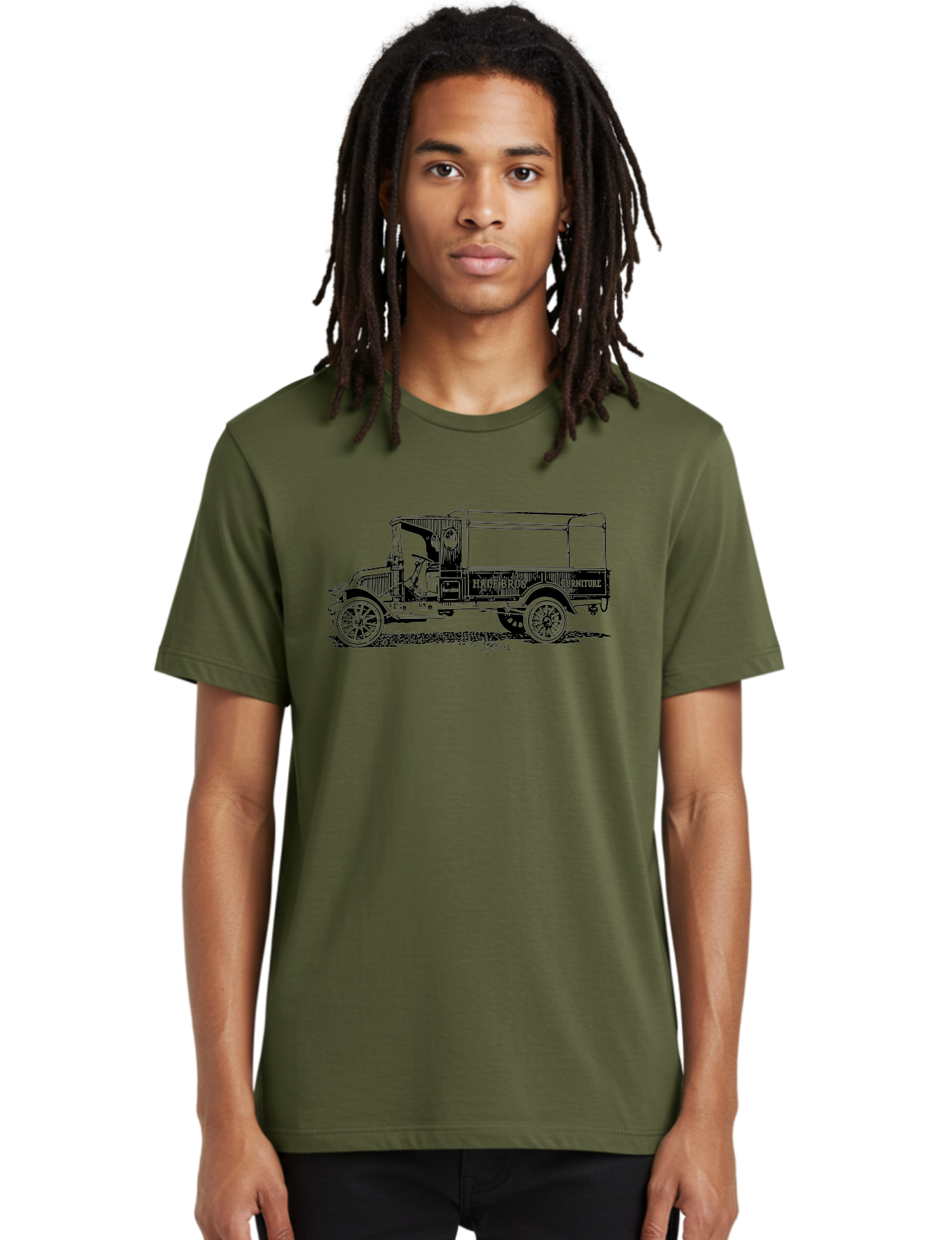Hall-Bros-Furniture Men'S Graphic Tee, 100% Cotton, Comfortable Casual Summer Wear, Machine Washable, Vintage Truck, Antique Delivery Vehicle, Hale Bros Furniture, Classic Truck Design, Old Truck, Retro Transportation, Furniture Delivery, Aad792