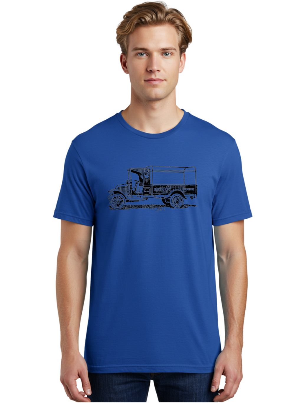 Hall-Bros-Furniture Men'S Graphic Tee, 100% Cotton, Comfortable Casual Summer Wear, Machine Washable, Vintage Truck, Antique Delivery Vehicle, Hale Bros Furniture, Classic Truck Design, Old Truck, Retro Transportation, Furniture Delivery, Aad792