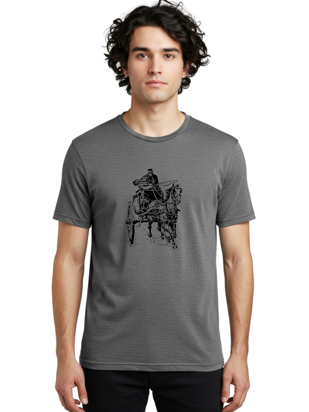 Horse-Drawn-Cart-1 Men'S Graphic Tee, 100% Cotton, Comfortable Casual Summer Wear, Machine Washable, Horse Drawn Carriage, Vintage Transportation, Horse Riding, Old-Fashioned Travel, Carriage Ride, Equestrian Art, Classic Illustration, Aad794