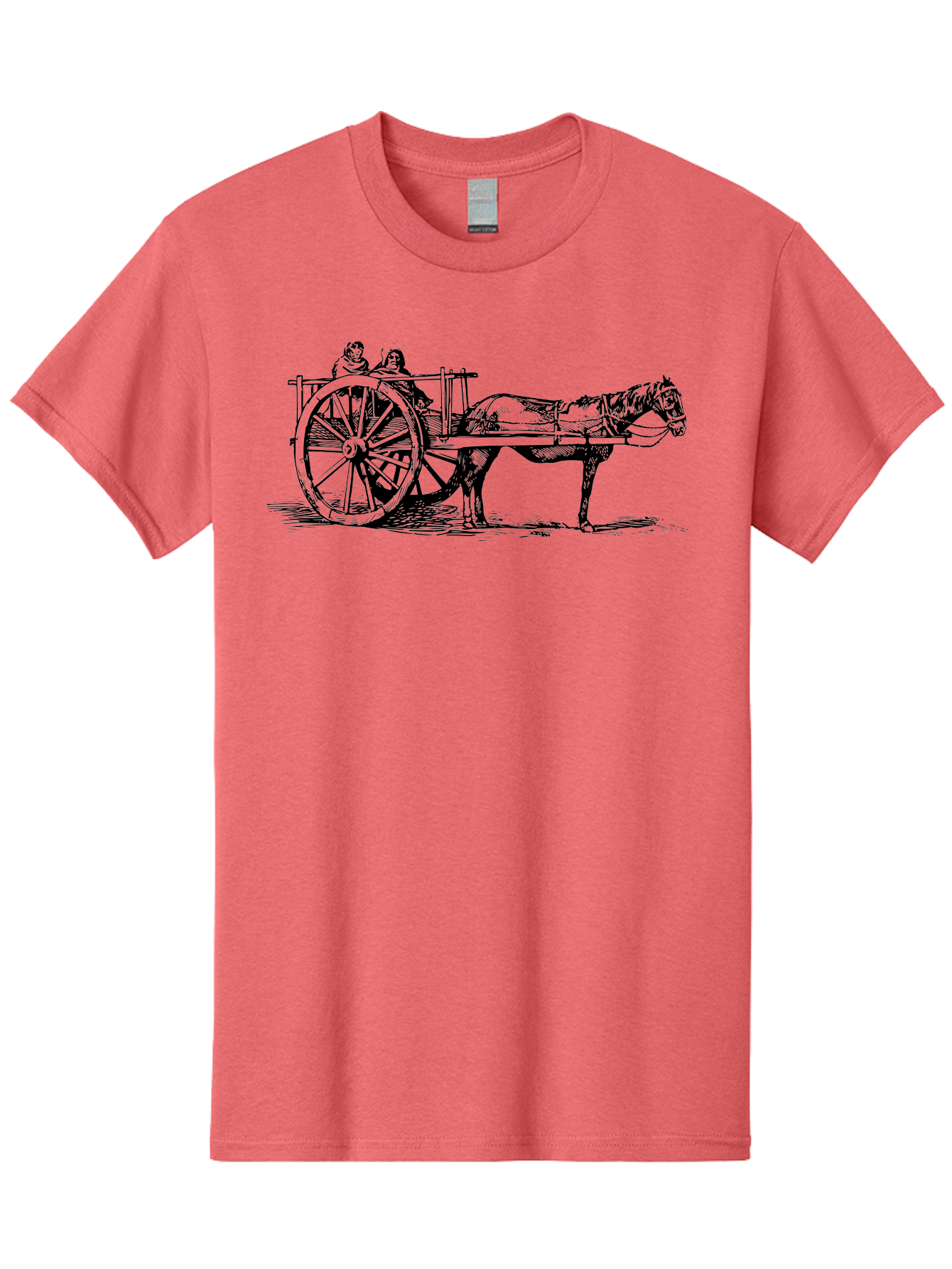 Horse-Drawn-Cart Men'S Graphic Tee, 100% Cotton, Comfortable Casual Summer Wear, Machine Washable, Vintage Horse Cart, Horse Drawn Carriage, Traditional Transportation, Classic Cart Illustration, Horse And Carriage, People Riding Cart, Aad795