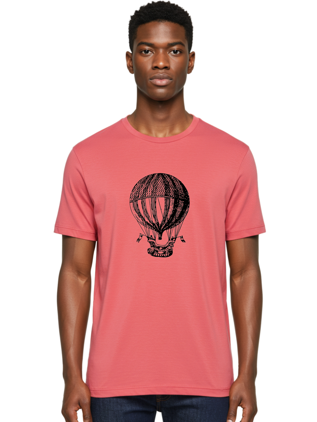 Hot-Air-Balloon-1 Men'S Graphic Tee, 100% Cotton, Comfortable Casual Summer Wear, Machine Washable, Vintage Hot Air Balloon, Retro Illustration, Adventurous Flight, Historic Aircraft, Flying High, Serene Landscape, Nostalgic Feel, Classic Art Aad796