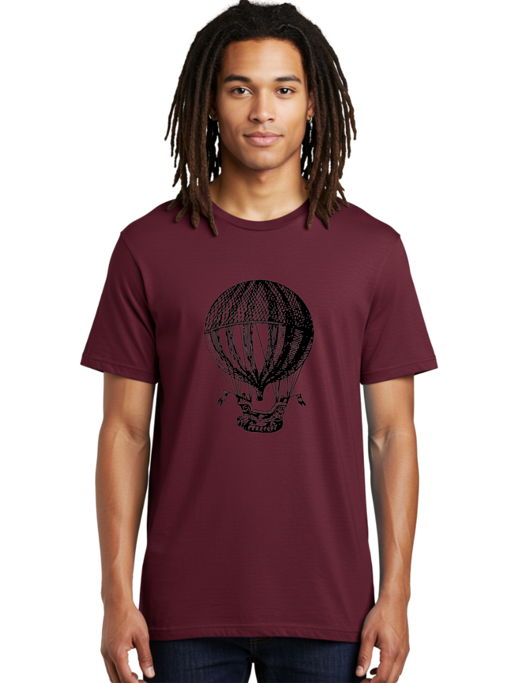 Hot-Air-Balloon-1 Men'S Graphic Tee, 100% Cotton, Comfortable Casual Summer Wear, Machine Washable, Vintage Hot Air Balloon, Retro Illustration, Adventurous Flight, Historic Aircraft, Flying High, Serene Landscape, Nostalgic Feel, Classic Art Aad796