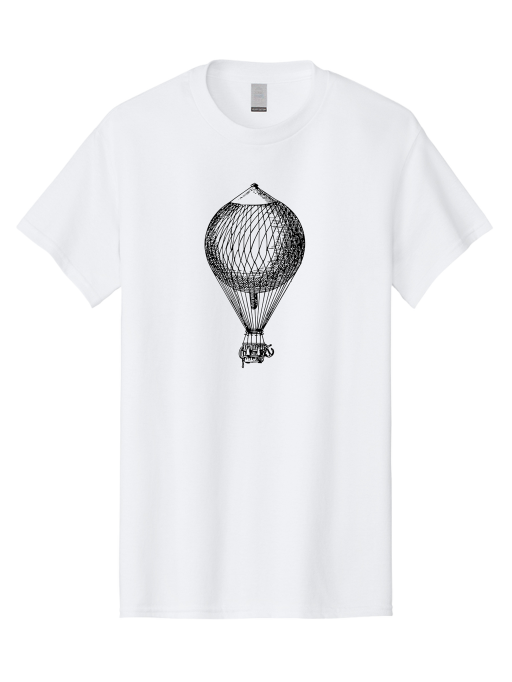 Hot-Air-Balloon Men'S Graphic Tee, 100% Cotton, Comfortable Casual Summer Wear, Machine Washable, Hot Air Balloon, Vintage Illustration, Black And White Graphic, Aerostat, Flight Technology, Historic Aircraft, Intricate Details, Wireframe Art Aad797