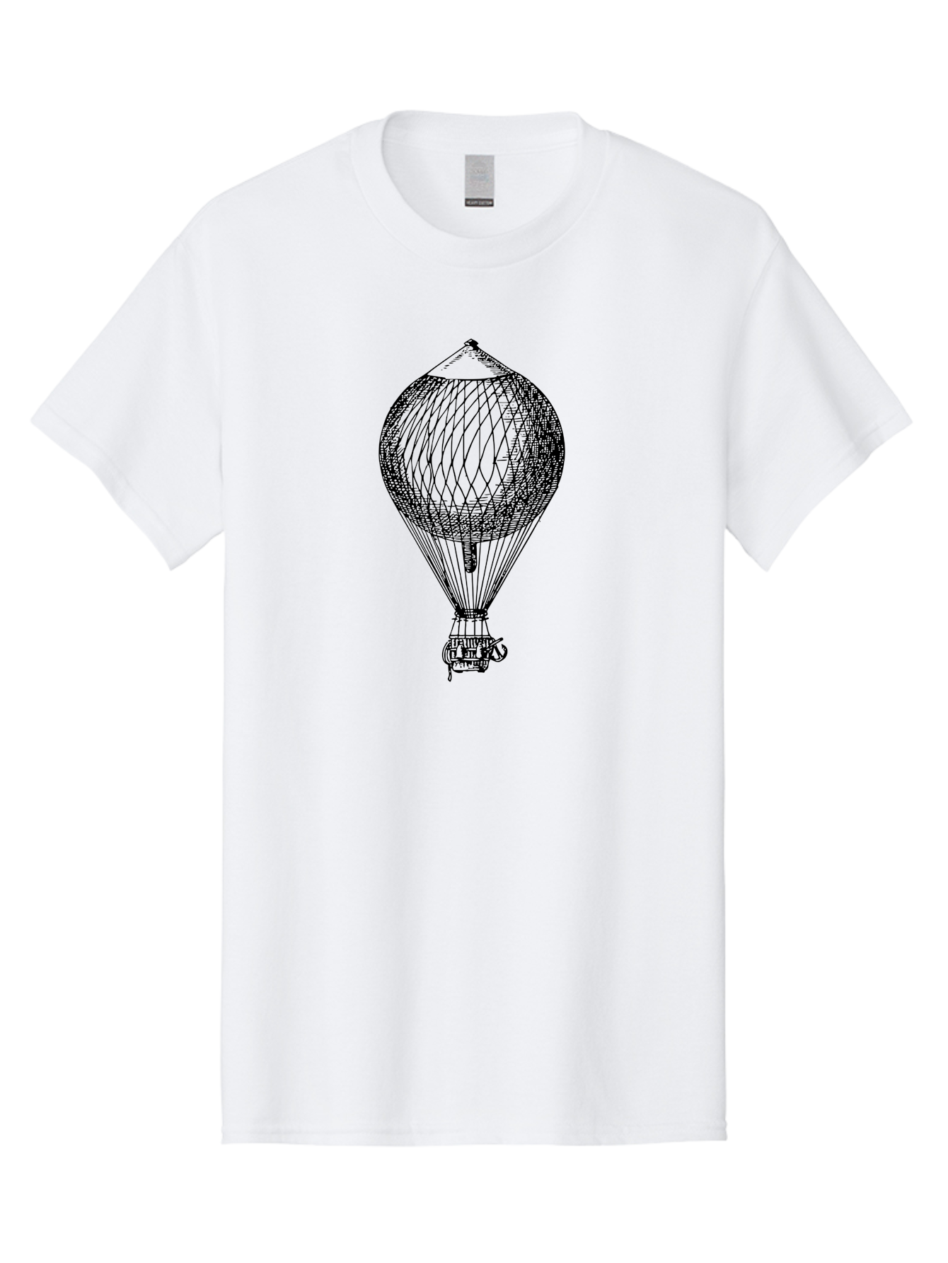 Hot-Air-Balloon Men'S Graphic Tee, 100% Cotton, Comfortable Casual Summer Wear, Machine Washable, Hot Air Balloon, Vintage Illustration, Black And White Graphic, Aerostat, Flight Technology, Historic Aircraft, Intricate Details, Wireframe Art Aad797
