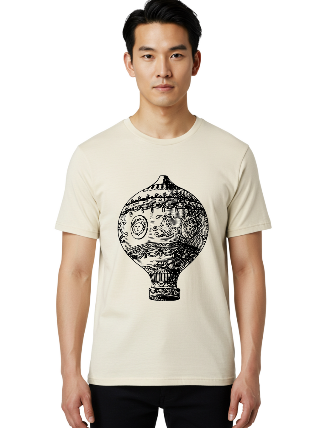 Ornate-Vase Men'S Graphic Tee, 100% Cotton, Comfortable Casual Summer Wear, Machine Washable, Perfume Bottle, Vintage Bottle, Ornate Design, Black Illustration, Decorative Art, Antique Style, Luxury Fragrance, Intricate Details, Aad799