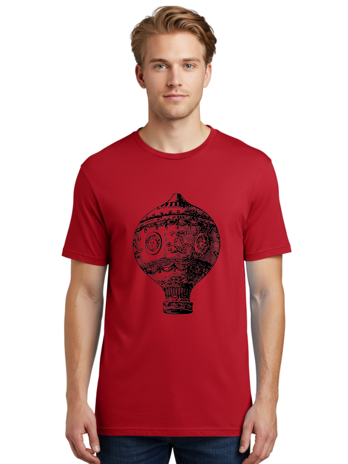Ornate-Vase Men'S Graphic Tee, 100% Cotton, Comfortable Casual Summer Wear, Machine Washable, Perfume Bottle, Vintage Bottle, Ornate Design, Black Illustration, Decorative Art, Antique Style, Luxury Fragrance, Intricate Details, Aad799