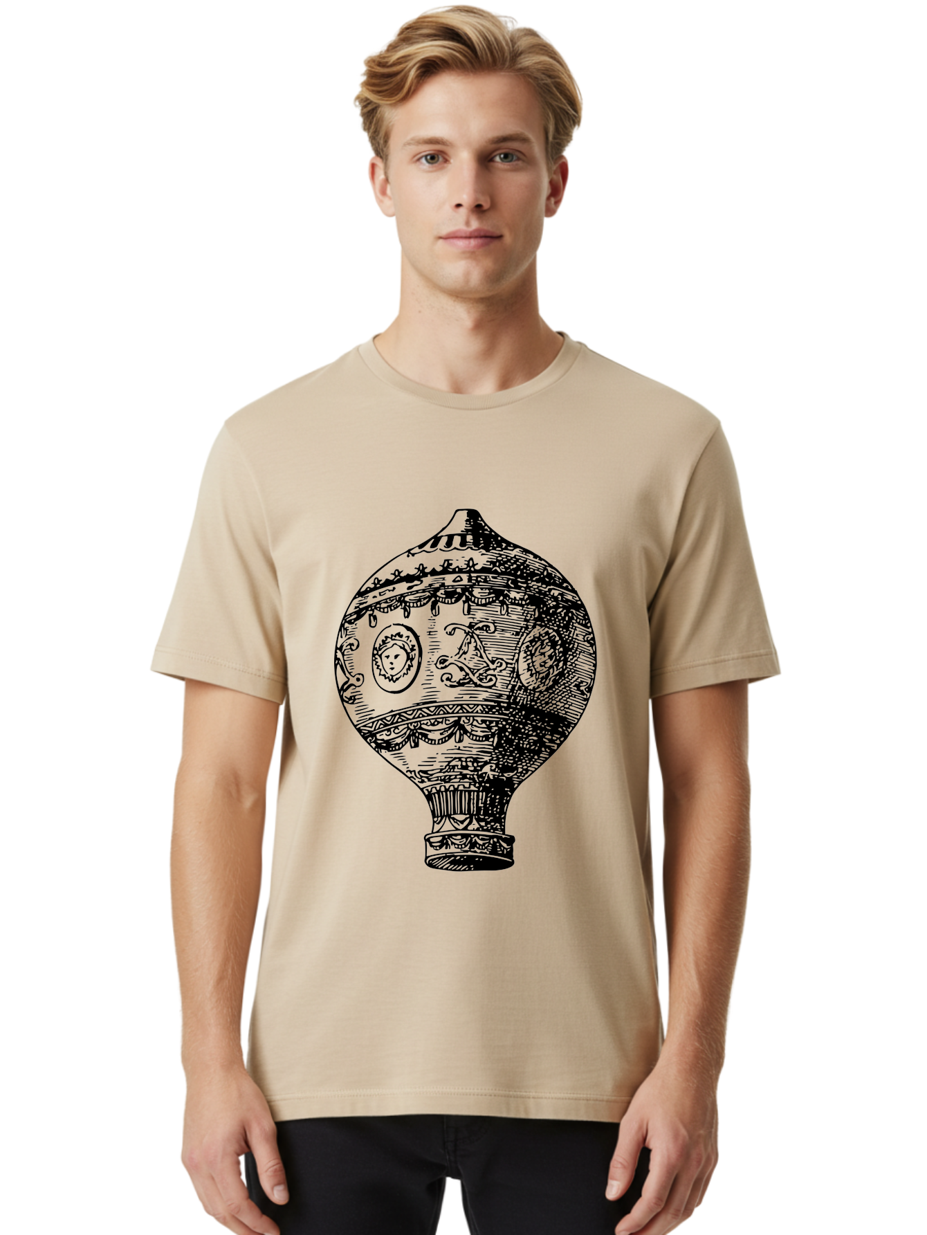 Ornate-Vase Men'S Graphic Tee, 100% Cotton, Comfortable Casual Summer Wear, Machine Washable, Perfume Bottle, Vintage Bottle, Ornate Design, Black Illustration, Decorative Art, Antique Style, Luxury Fragrance, Intricate Details, Aad799