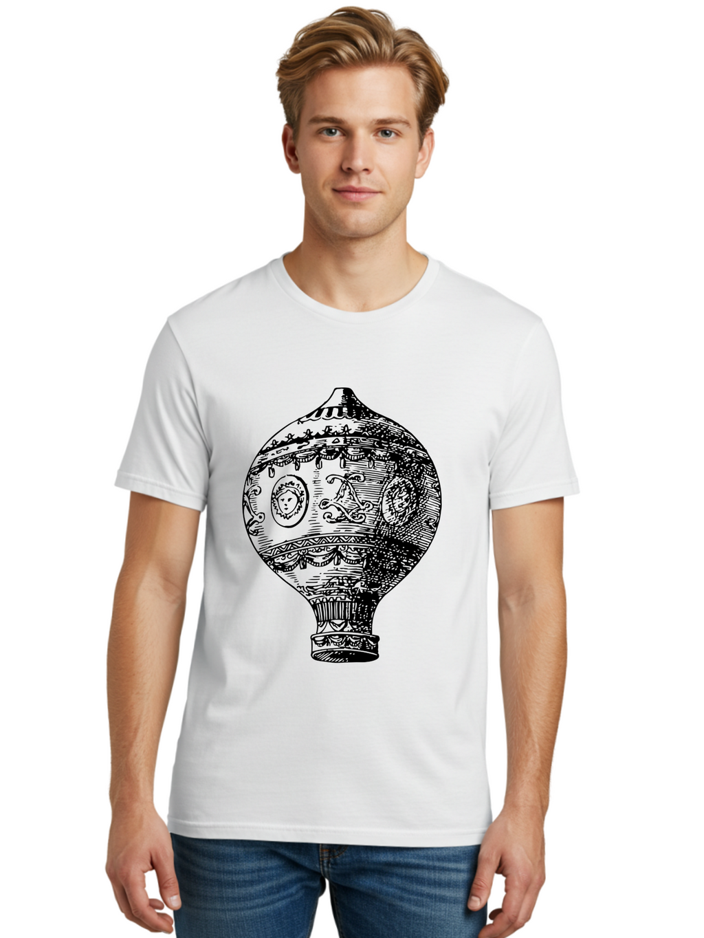 Ornate-Vase Men'S Graphic Tee, 100% Cotton, Comfortable Casual Summer Wear, Machine Washable, Perfume Bottle, Vintage Bottle, Ornate Design, Black Illustration, Decorative Art, Antique Style, Luxury Fragrance, Intricate Details, Aad799