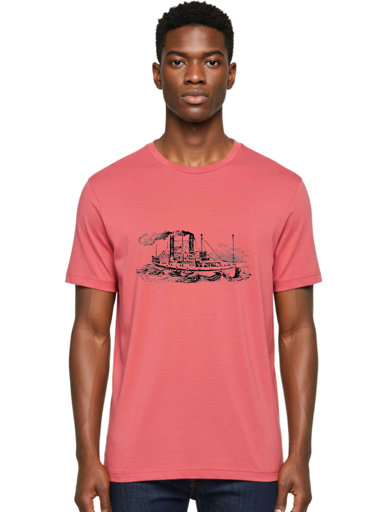 Paddle-Steamer Men'S Graphic Tee, 100% Cotton, Comfortable Casual Summer Wear, Machine Washable, Steamboat On The Water, Paddle Wheel, Vintage Illustration, Historic Vessel, Maritime History, Classic Design, Retro Style, Aad800