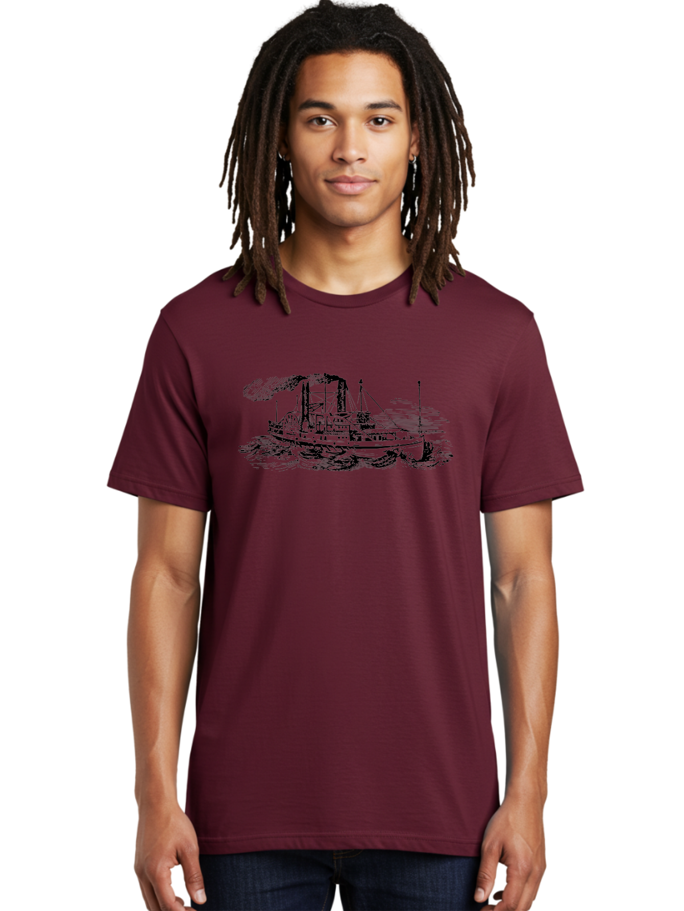 Paddle-Steamer Men'S Graphic Tee, 100% Cotton, Comfortable Casual Summer Wear, Machine Washable, Steamboat On The Water, Paddle Wheel, Vintage Illustration, Historic Vessel, Maritime History, Classic Design, Retro Style, Aad800
