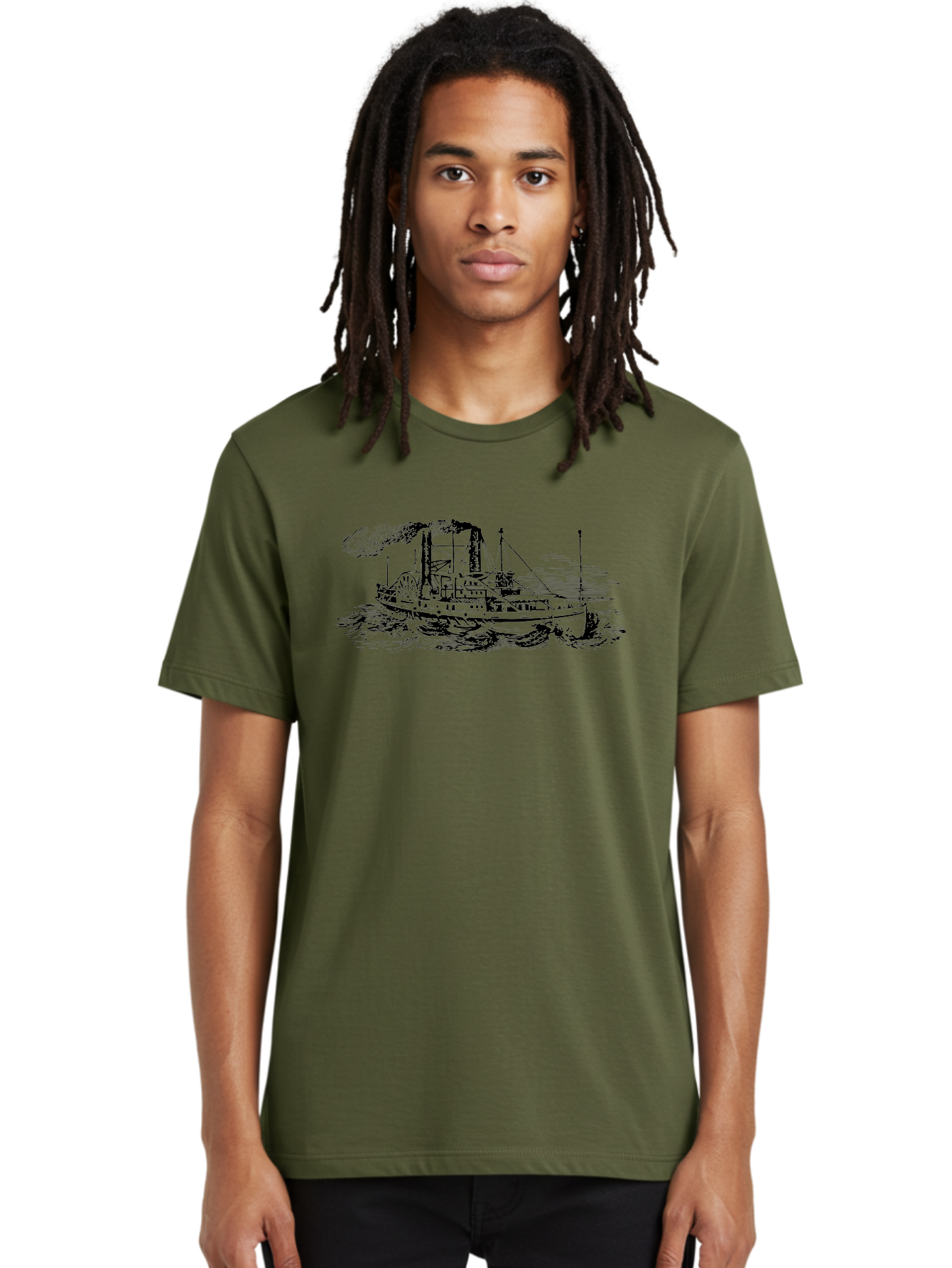 Paddle-Steamer Men'S Graphic Tee, 100% Cotton, Comfortable Casual Summer Wear, Machine Washable, Steamboat On The Water, Paddle Wheel, Vintage Illustration, Historic Vessel, Maritime History, Classic Design, Retro Style, Aad800