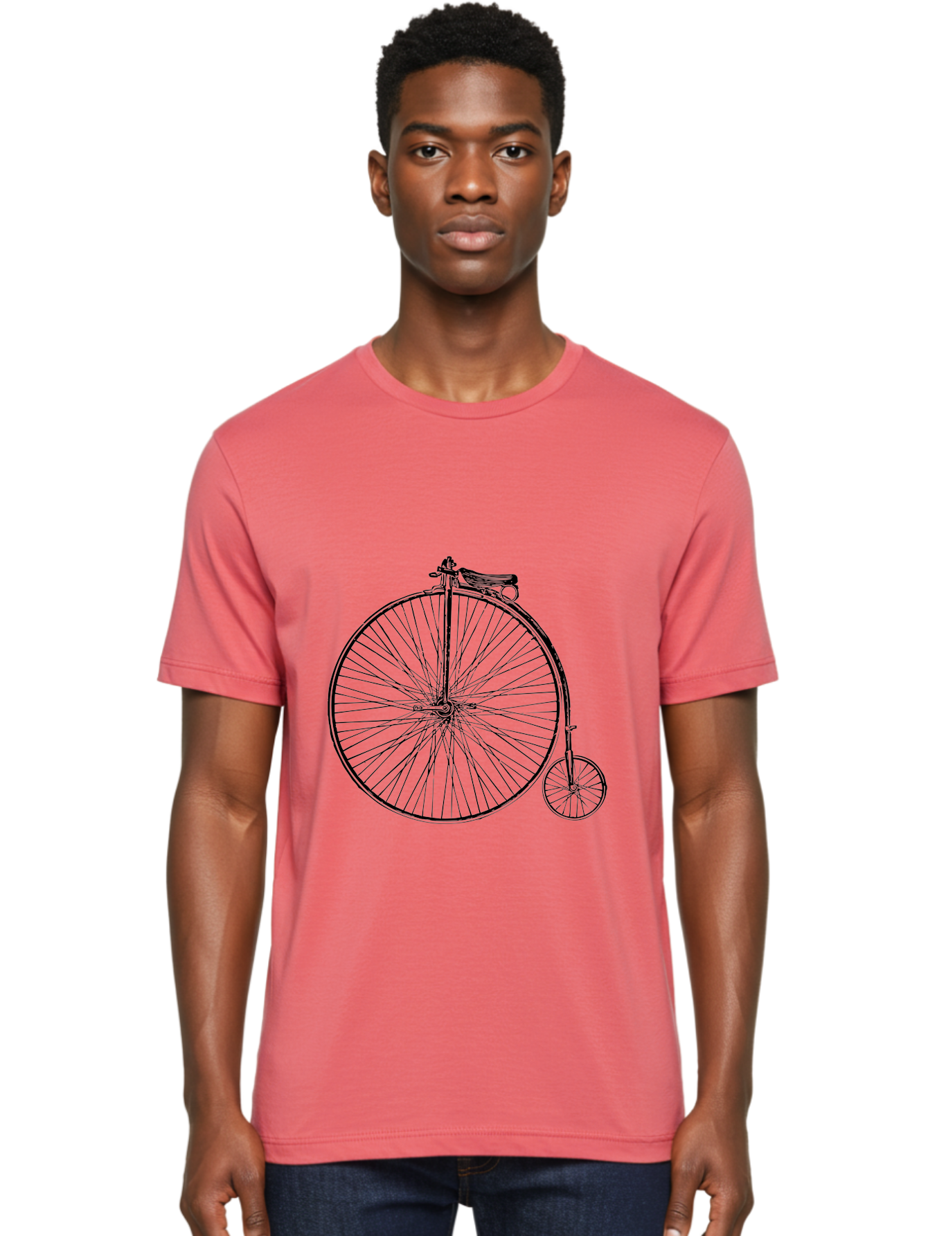 Penny-Farthing-Bicycle Men'S Graphic Tee, 100% Cotton, Comfortable Casual Summer Wear, Machine Washable, Vintage Bicycle, Penny Farthing Design, Classic Cycle, Historic Bike, Large Front Wheel, Small Rear Wheel, Antique Transport, Aad801