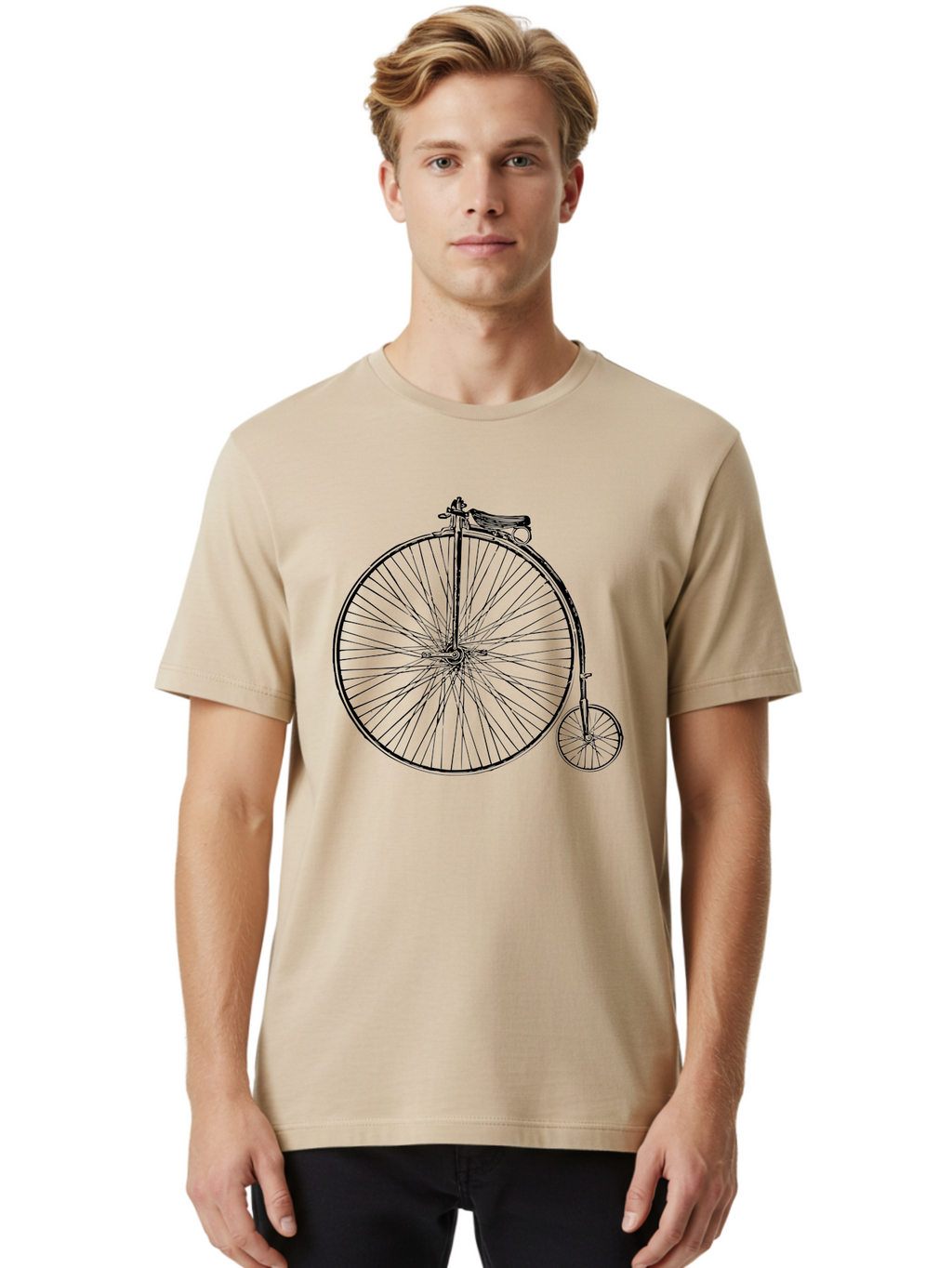 Penny-Farthing-Bicycle Men'S Graphic Tee, 100% Cotton, Comfortable Casual Summer Wear, Machine Washable, Vintage Bicycle, Penny Farthing Design, Classic Cycle, Historic Bike, Large Front Wheel, Small Rear Wheel, Antique Transport, Aad801