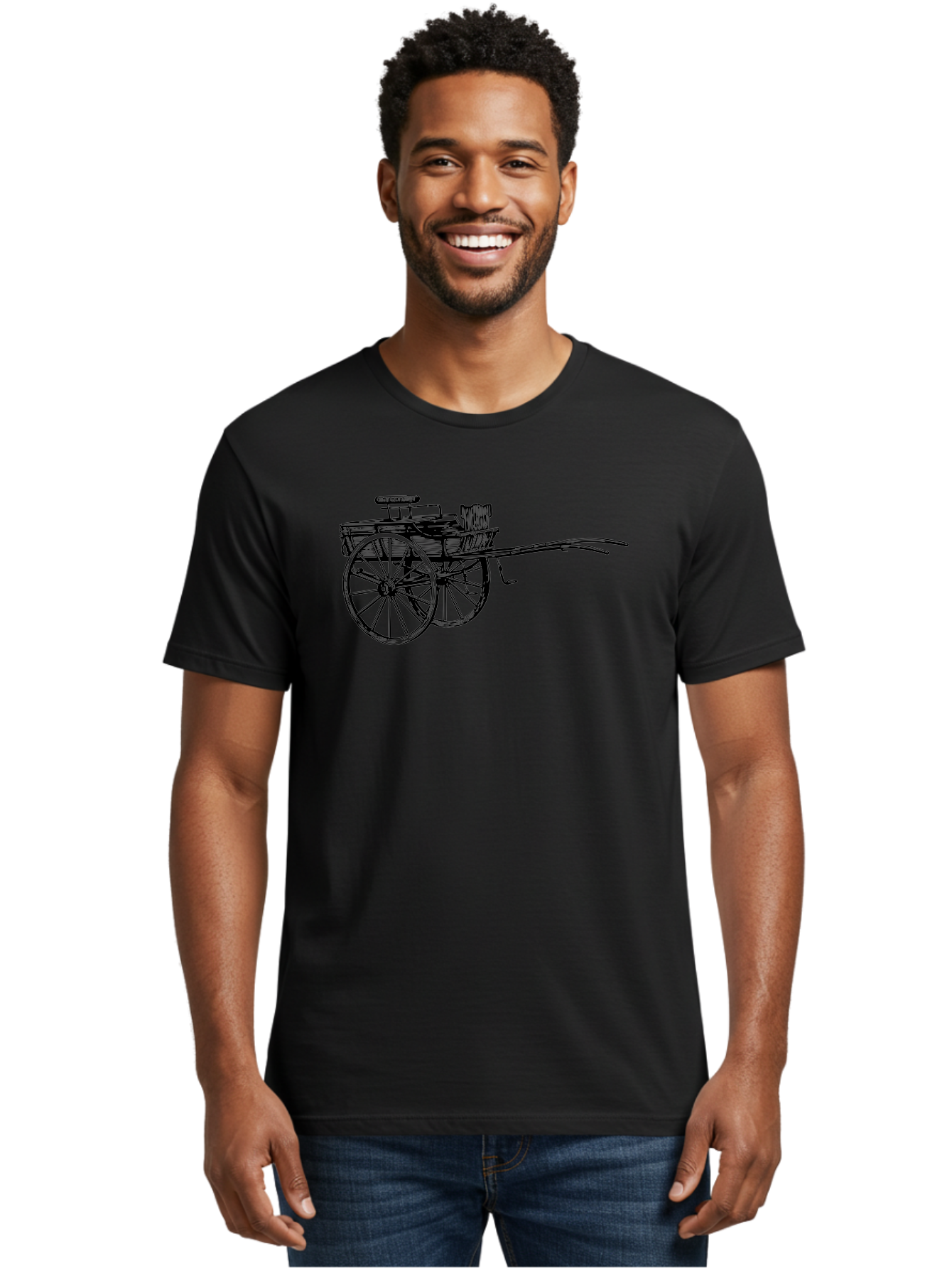 Rickshaw-Illustration Men'S Graphic Tee, 100% Cotton, Comfortable Casual Summer Wear, Machine Washable, Vintage Rickshaw, Traditional Transportation, Old-Fashioned Vehicle, Wooden Cart, Hand-Drawn Carriage, Classic Design, Retro Style, Aad802