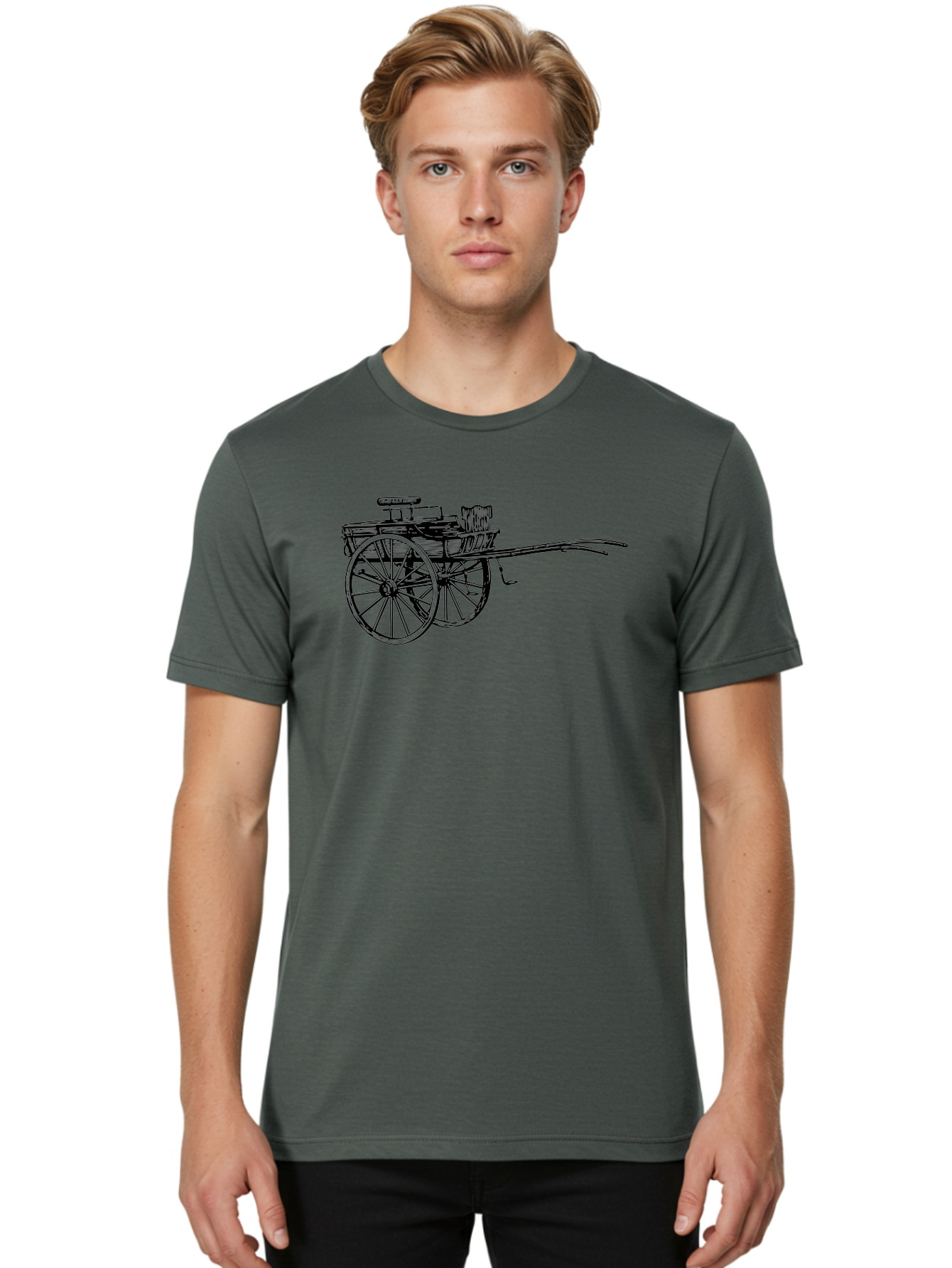 Rickshaw-Illustration Men'S Graphic Tee, 100% Cotton, Comfortable Casual Summer Wear, Machine Washable, Vintage Rickshaw, Traditional Transportation, Old-Fashioned Vehicle, Wooden Cart, Hand-Drawn Carriage, Classic Design, Retro Style, Aad802