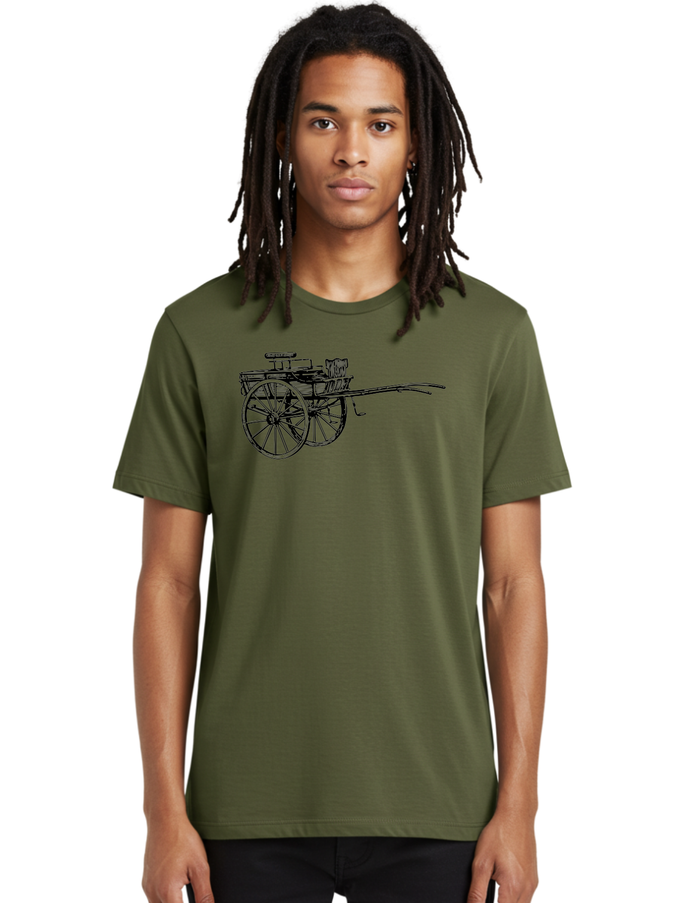 Rickshaw-Illustration Men'S Graphic Tee, 100% Cotton, Comfortable Casual Summer Wear, Machine Washable, Vintage Rickshaw, Traditional Transportation, Old-Fashioned Vehicle, Wooden Cart, Hand-Drawn Carriage, Classic Design, Retro Style, Aad802