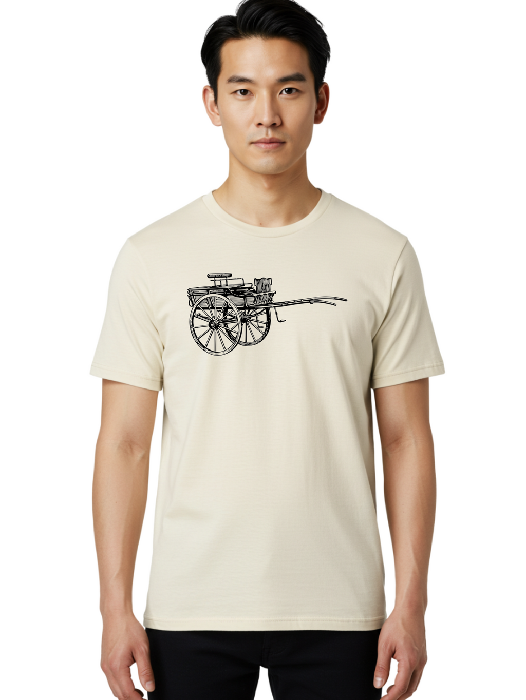 Rickshaw-Illustration Men'S Graphic Tee, 100% Cotton, Comfortable Casual Summer Wear, Machine Washable, Vintage Rickshaw, Traditional Transportation, Old-Fashioned Vehicle, Wooden Cart, Hand-Drawn Carriage, Classic Design, Retro Style, Aad802