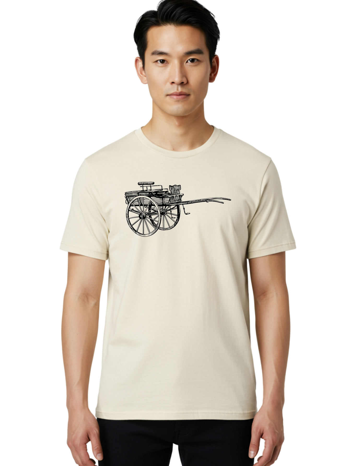 Rickshaw-Illustration Men'S Graphic Tee, 100% Cotton, Comfortable Casual Summer Wear, Machine Washable, Vintage Rickshaw, Traditional Transportation, Old-Fashioned Vehicle, Wooden Cart, Hand-Drawn Carriage, Classic Design, Retro Style, Aad802