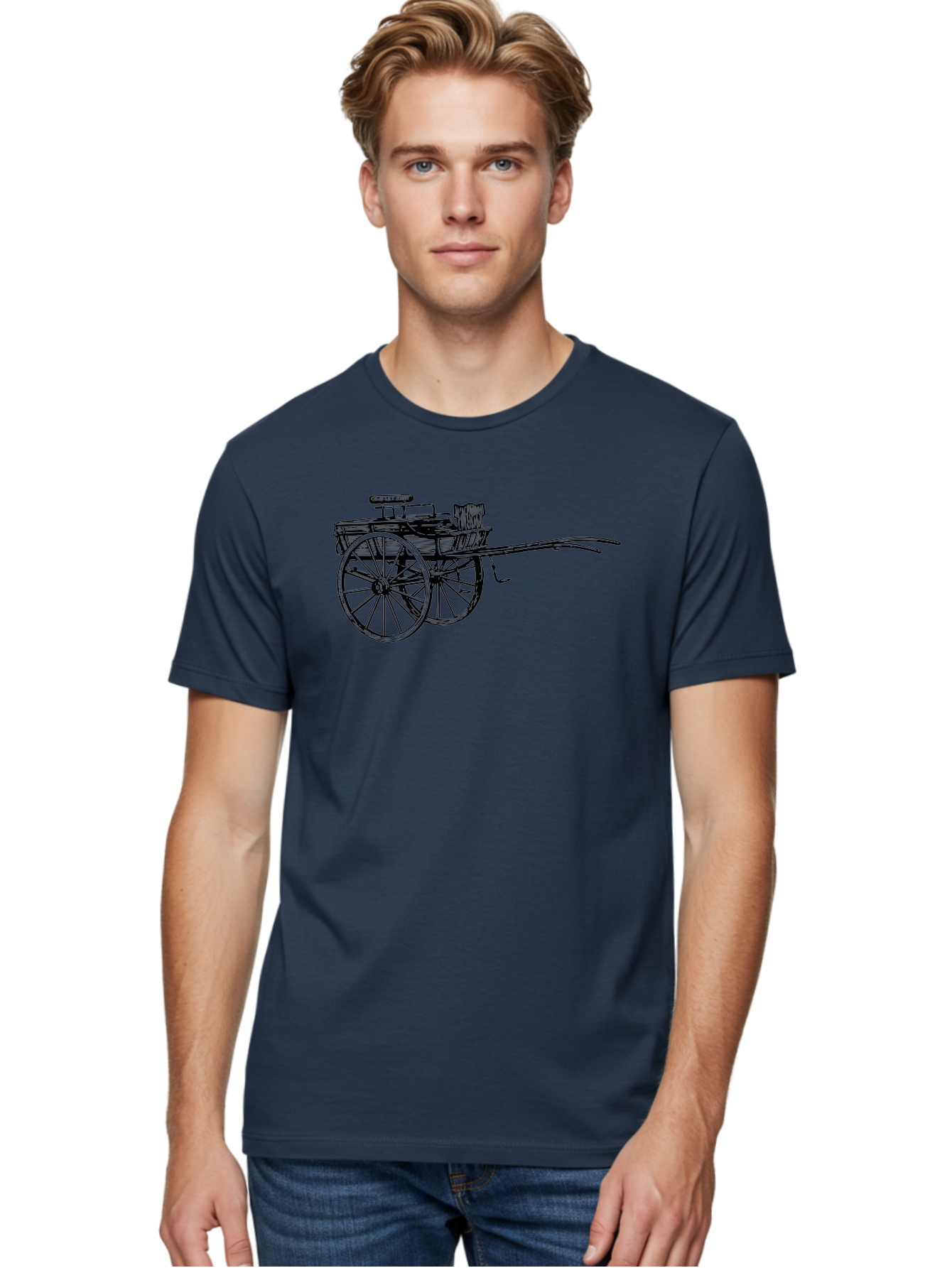 Rickshaw-Illustration Men'S Graphic Tee, 100% Cotton, Comfortable Casual Summer Wear, Machine Washable, Vintage Rickshaw, Traditional Transportation, Old-Fashioned Vehicle, Wooden Cart, Hand-Drawn Carriage, Classic Design, Retro Style, Aad802