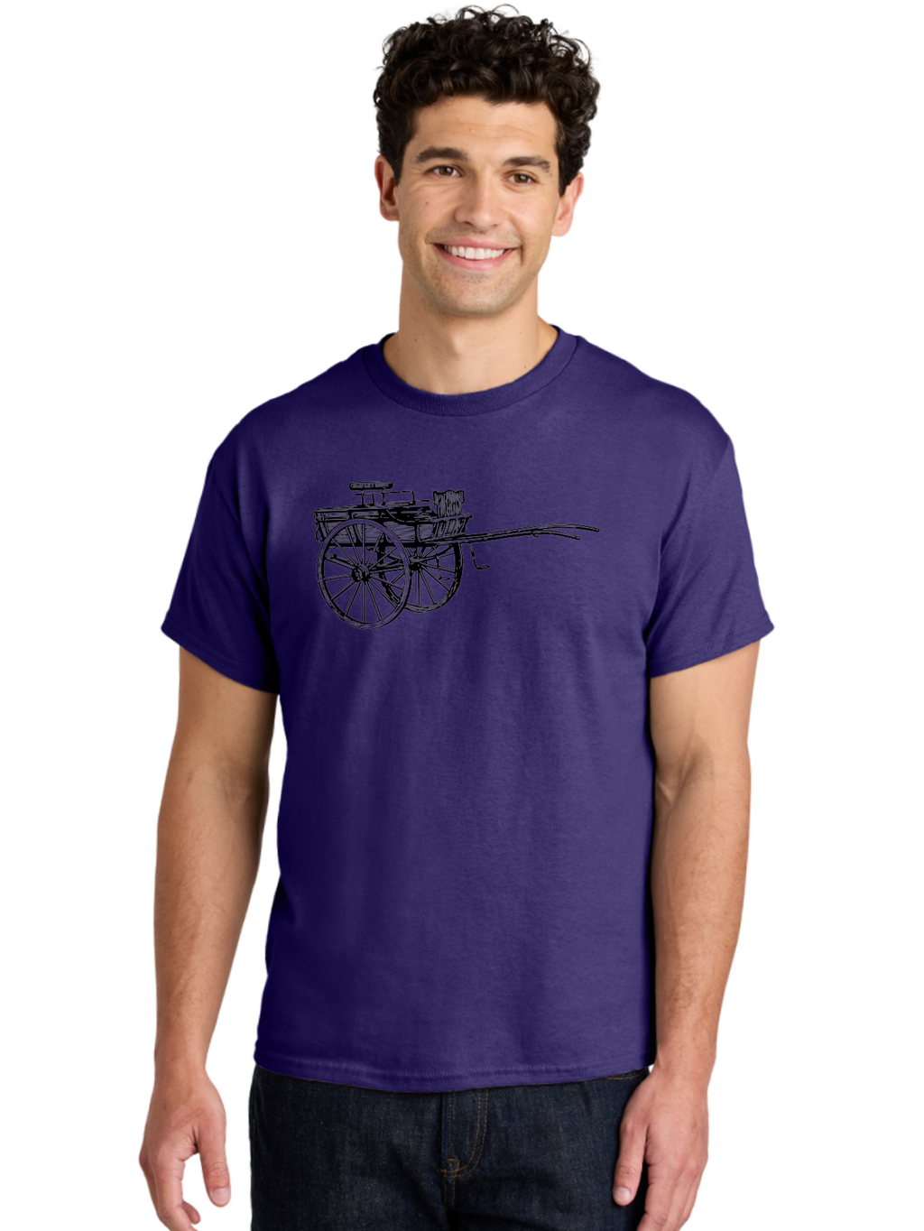 Rickshaw-Illustration Men'S Graphic Tee, 100% Cotton, Comfortable Casual Summer Wear, Machine Washable, Vintage Rickshaw, Traditional Transportation, Old-Fashioned Vehicle, Wooden Cart, Hand-Drawn Carriage, Classic Design, Retro Style, Aad802