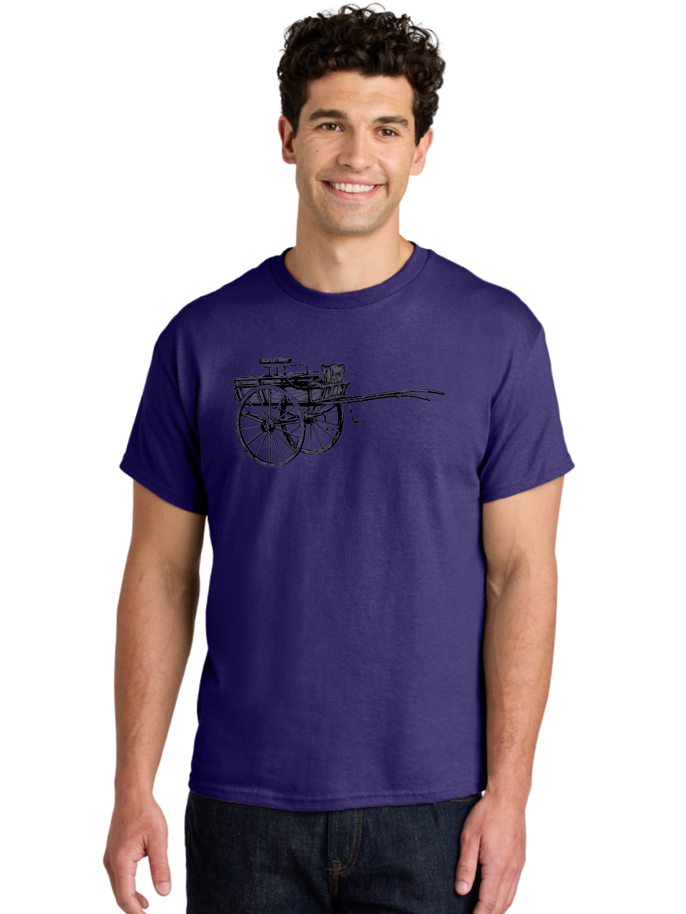 Rickshaw-Illustration Men'S Graphic Tee, 100% Cotton, Comfortable Casual Summer Wear, Machine Washable, Vintage Rickshaw, Traditional Transportation, Old-Fashioned Vehicle, Wooden Cart, Hand-Drawn Carriage, Classic Design, Retro Style, Aad802
