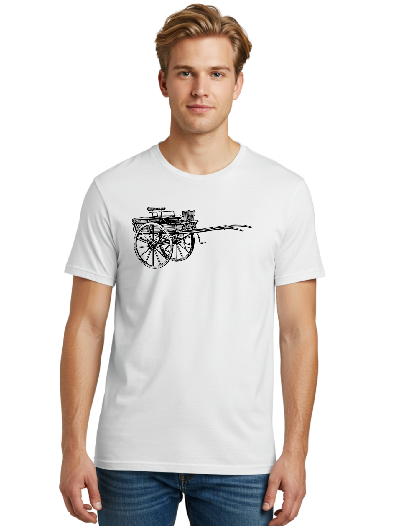 Rickshaw-Illustration Men'S Graphic Tee, 100% Cotton, Comfortable Casual Summer Wear, Machine Washable, Vintage Rickshaw, Traditional Transportation, Old-Fashioned Vehicle, Wooden Cart, Hand-Drawn Carriage, Classic Design, Retro Style, Aad802