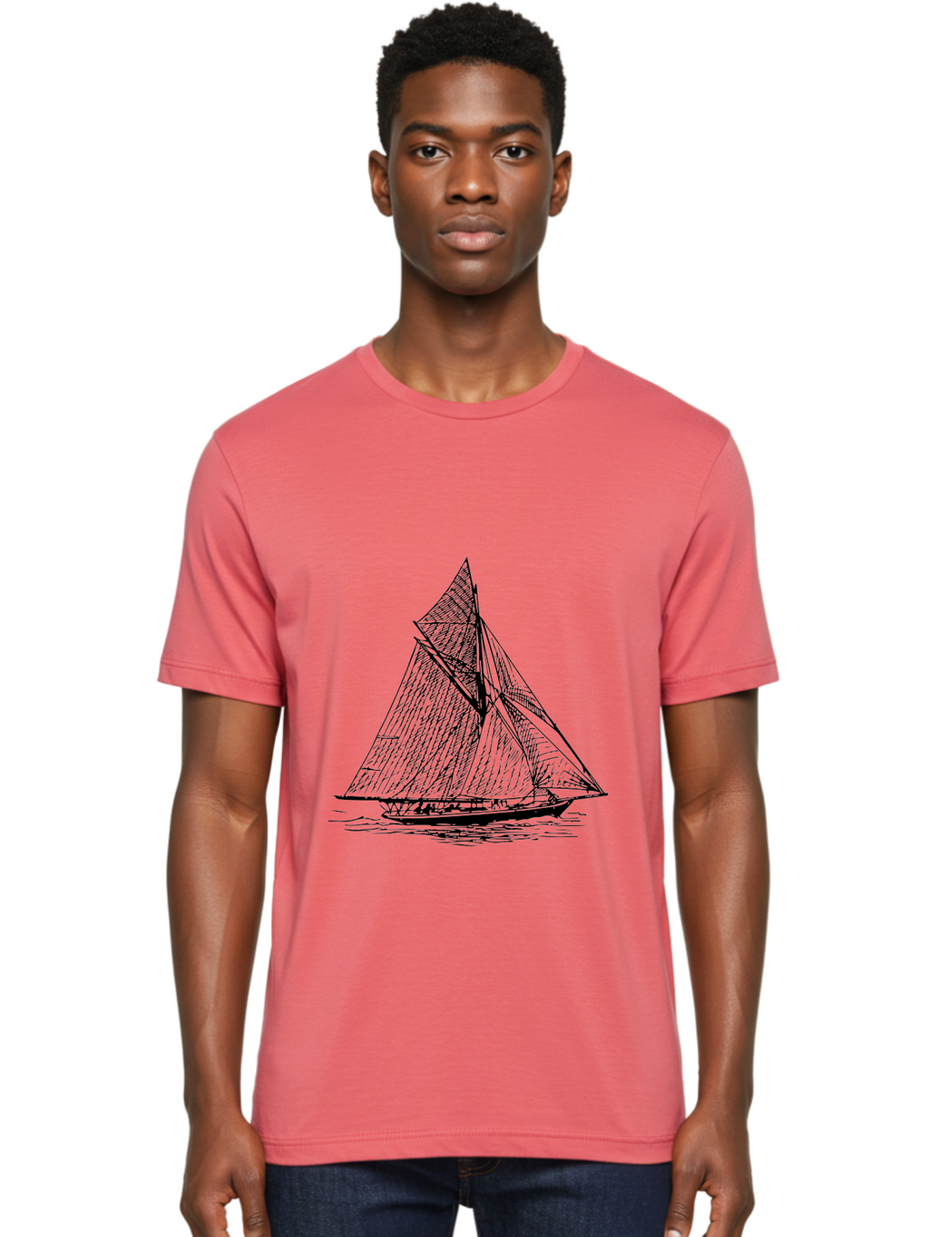 Sailboat-1 Men'S Graphic Tee, 100% Cotton, Comfortable Casual Summer Wear, Machine Washable, Sailboat On The Water, Sailing Vessels, Nautical Art, Ocean Scenery, Sailboat Design, Sketch Art, Sailing Boats, Maritime Graphics, Boat Illustrations Aad804