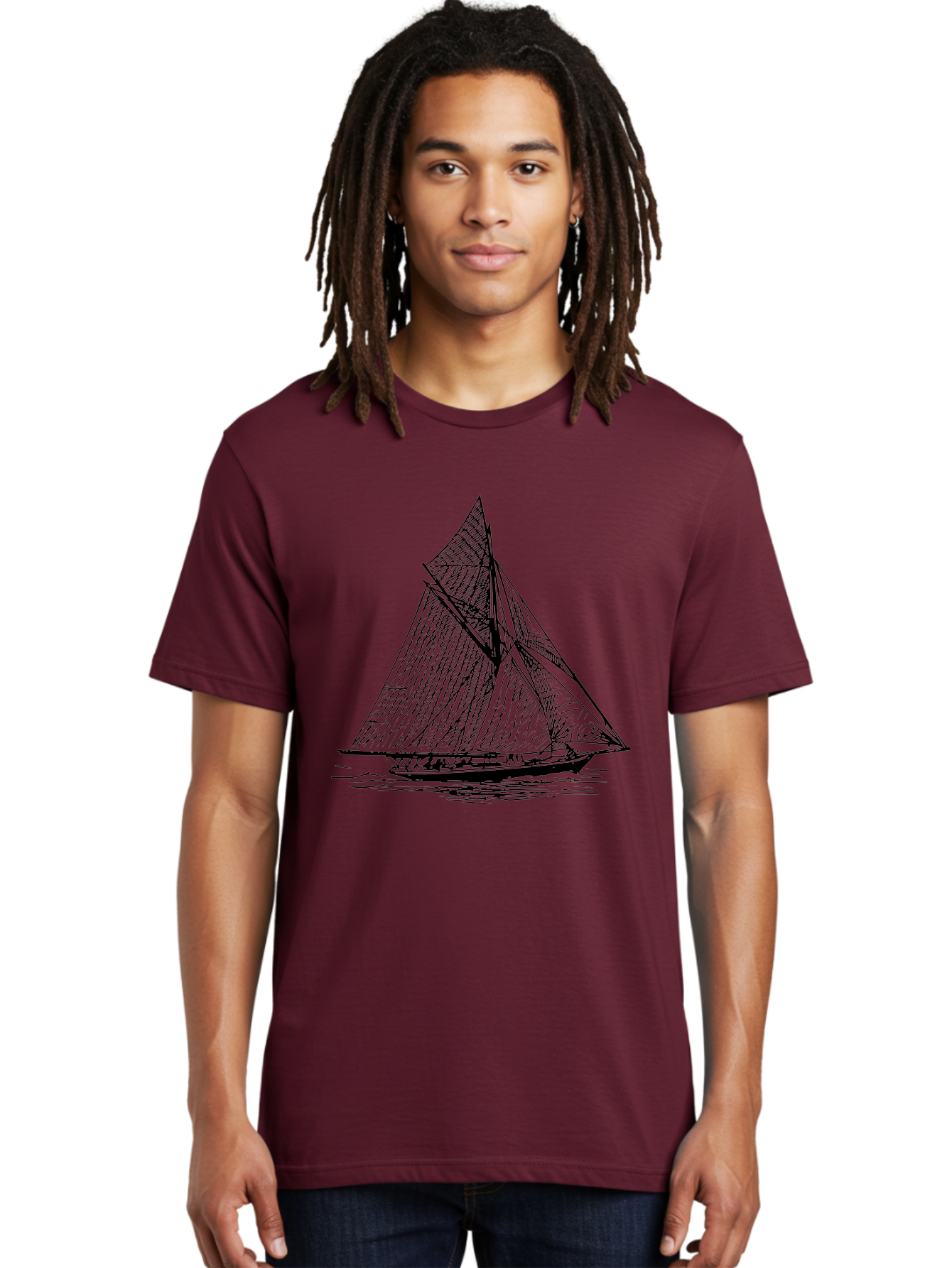 Sailboat-1 Men'S Graphic Tee, 100% Cotton, Comfortable Casual Summer Wear, Machine Washable, Sailboat On The Water, Sailing Vessels, Nautical Art, Ocean Scenery, Sailboat Design, Sketch Art, Sailing Boats, Maritime Graphics, Boat Illustrations Aad804