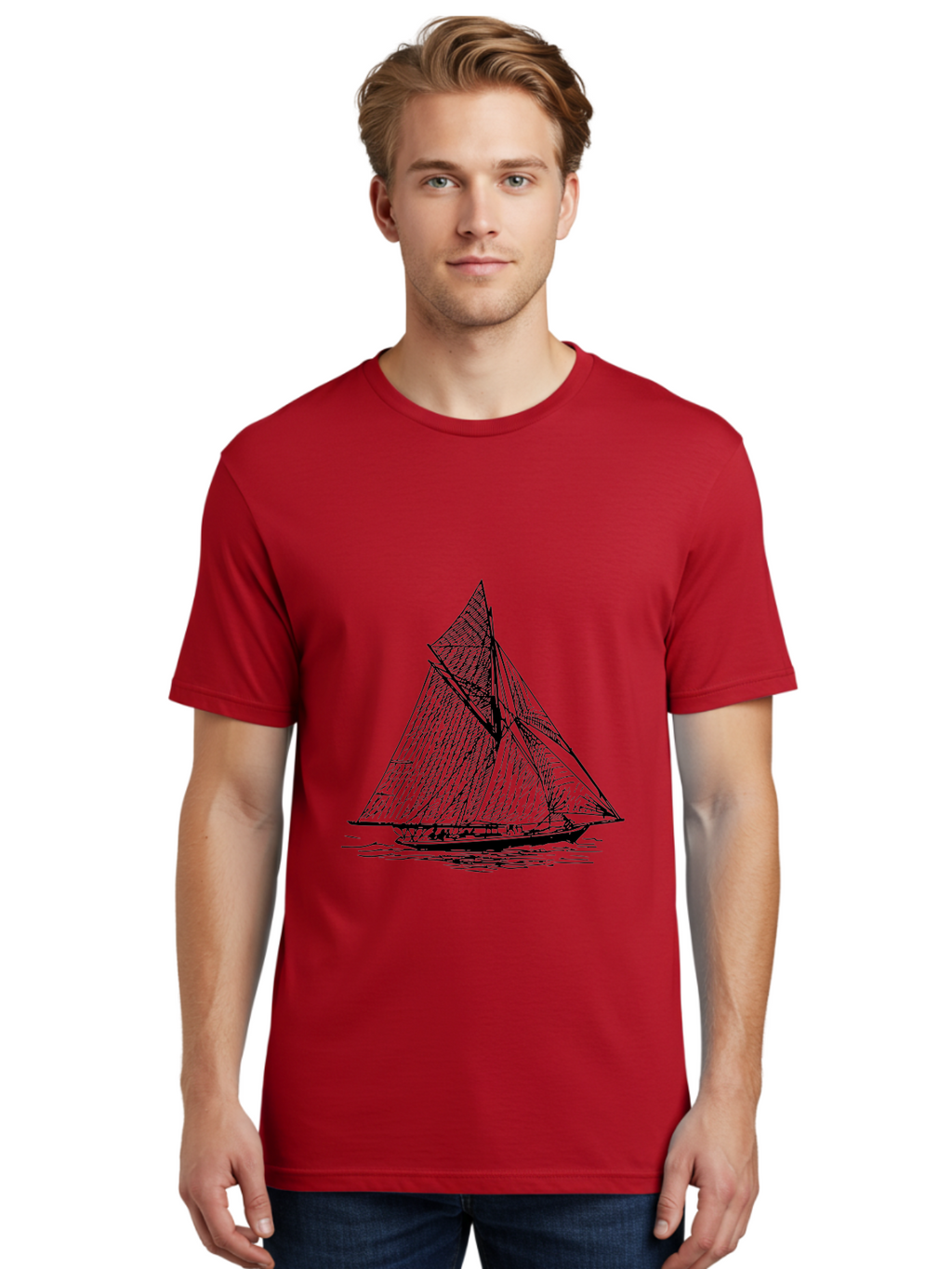Sailboat-1 Men'S Graphic Tee, 100% Cotton, Comfortable Casual Summer Wear, Machine Washable, Sailboat On The Water, Sailing Vessels, Nautical Art, Ocean Scenery, Sailboat Design, Sketch Art, Sailing Boats, Maritime Graphics, Boat Illustrations Aad804