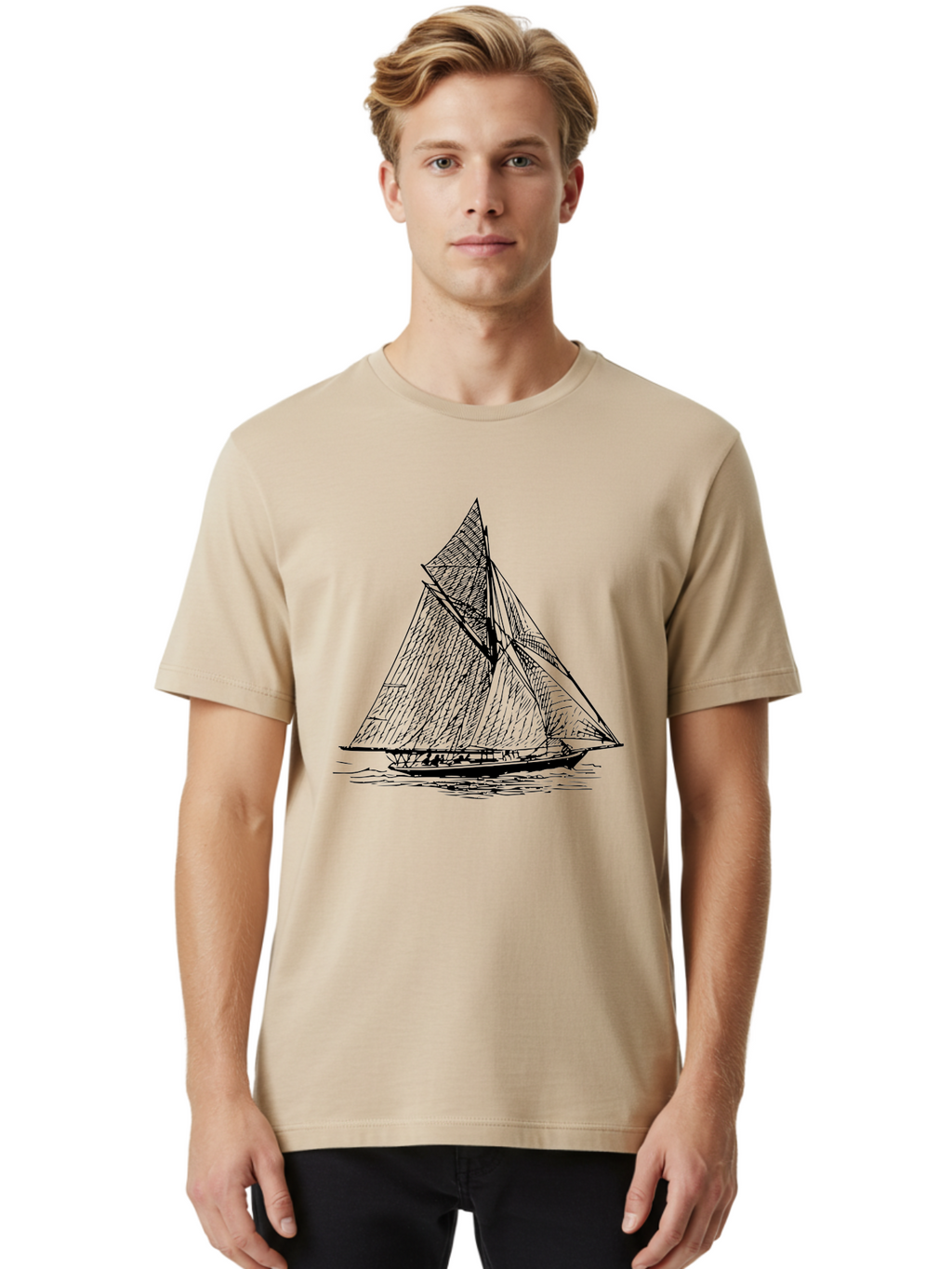Sailboat-1 Men'S Graphic Tee, 100% Cotton, Comfortable Casual Summer Wear, Machine Washable, Sailboat On The Water, Sailing Vessels, Nautical Art, Ocean Scenery, Sailboat Design, Sketch Art, Sailing Boats, Maritime Graphics, Boat Illustrations Aad804