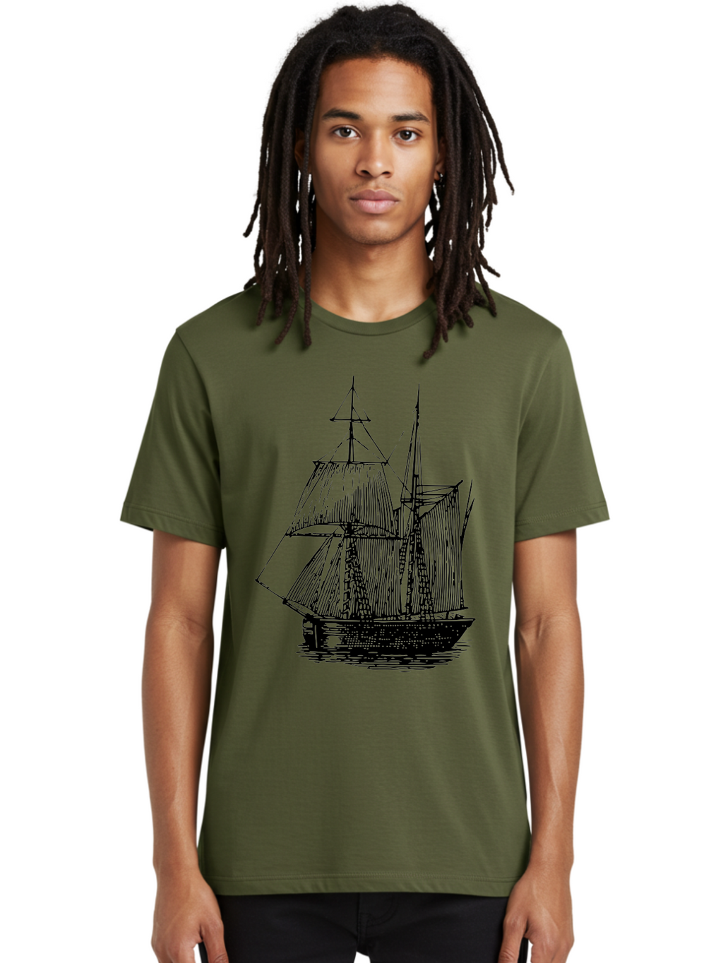 Sailboat Men'S Graphic Tee, 100% Cotton, Comfortable Casual Summer Wear, Machine Washable, Sailboat On Water, Sailing Vessel, Black And White Illustration, Nautical Theme, Ocean Scenery, Vintage Style, Maritime Art Aad806