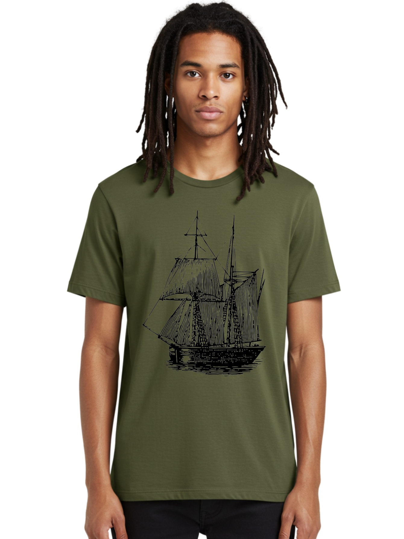 Sailboat Men'S Graphic Tee, 100% Cotton, Comfortable Casual Summer Wear, Machine Washable, Sailboat On Water, Sailing Vessel, Black And White Illustration, Nautical Theme, Ocean Scenery, Vintage Style, Maritime Art Aad806