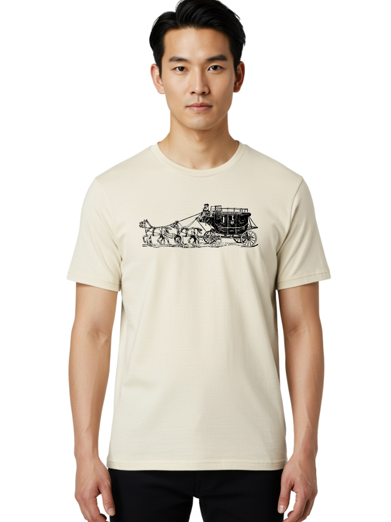 Stagecoach Men'S Graphic Tee, 100% Cotton, Comfortable Casual Summer Wear, Machine Washable, Horse-Drawn Stagecoach, Vintage Transportation, Historical Vehicle, Retro Travel, Classic Carriage, Old-Fashioned, Horse-Drawn Carriage, Aad807
