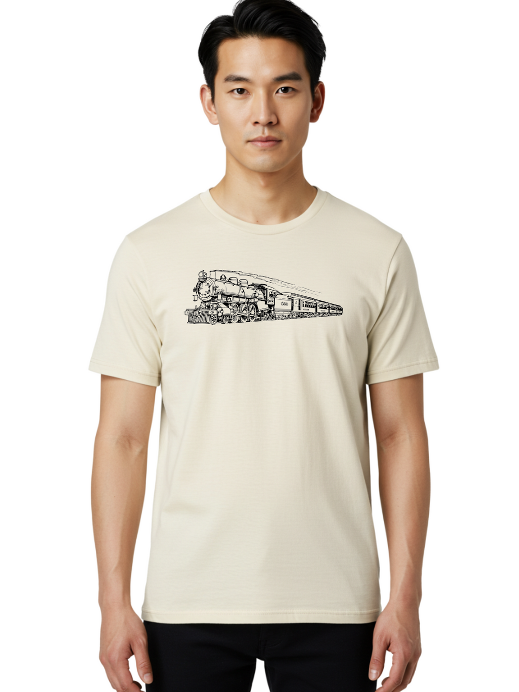Steam-Locomotive-2524 Men'S Graphic Tee, 100% Cotton, Comfortable Casual Summer Wear, Machine Washable, Vintage Steam Train, Locomotive Engine, Railway Transportation, Nostalgic Travel, Classic Railroad, Historic Train, D51, 626, Aad809