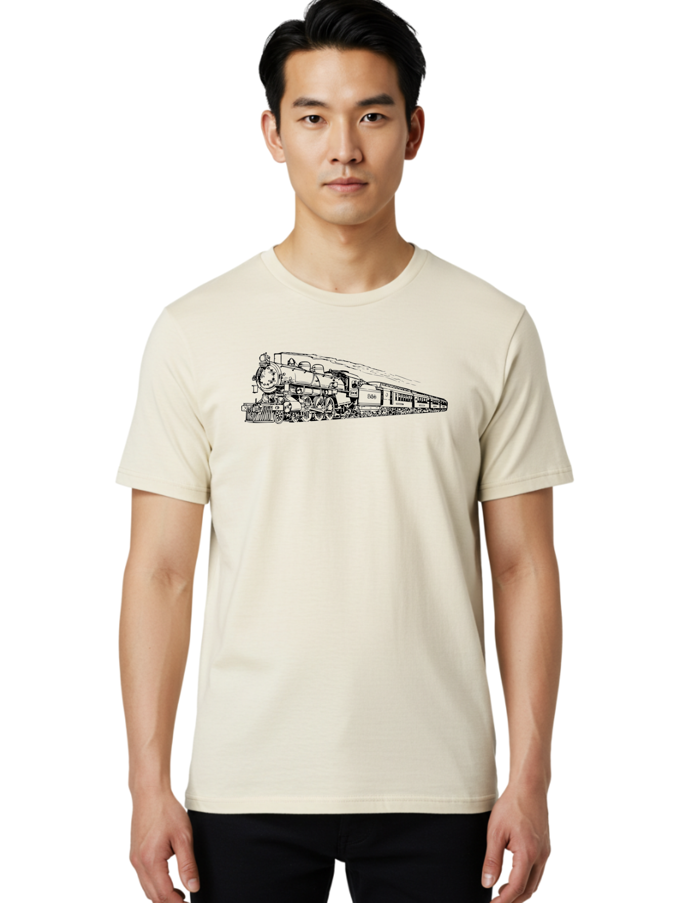 Steam-Locomotive-2524 Men'S Graphic Tee, 100% Cotton, Comfortable Casual Summer Wear, Machine Washable, Vintage Steam Train, Locomotive Engine, Railway Transportation, Nostalgic Travel, Classic Railroad, Historic Train, D51, 626, Aad809