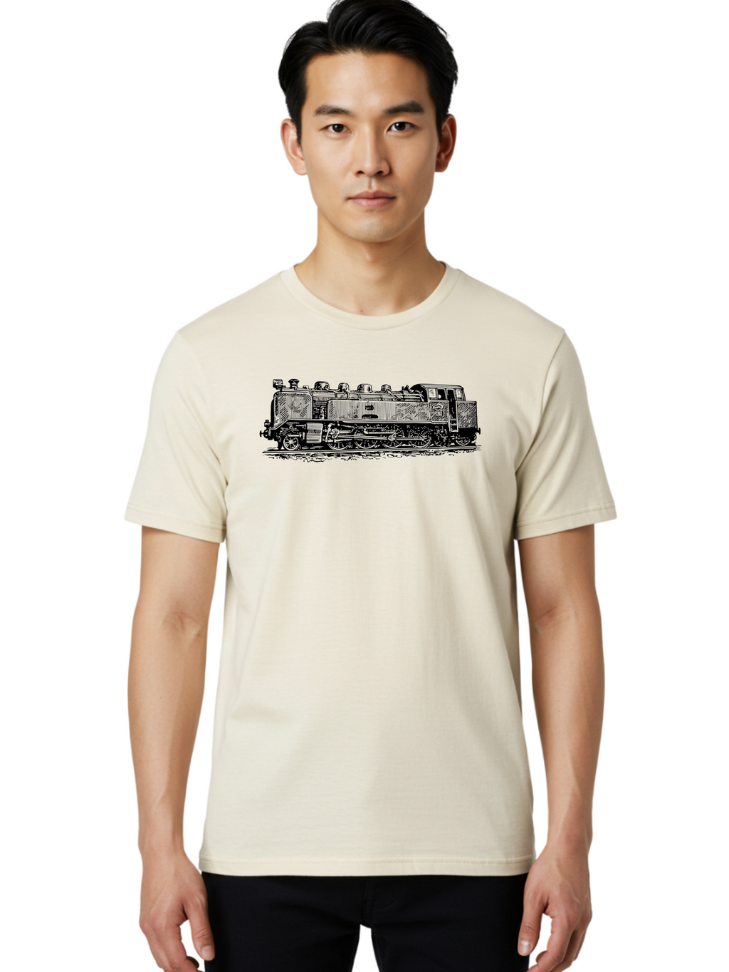 Steam-Train-1 Men'S Graphic Tee, 100% Cotton, Comfortable Casual Summer Wear, Machine Washable, Vintage Locomotive, Classic Train, Railway Nostalgia, Retro Transportation, Old-Fashioned Engine, Railway Heritage Aad811