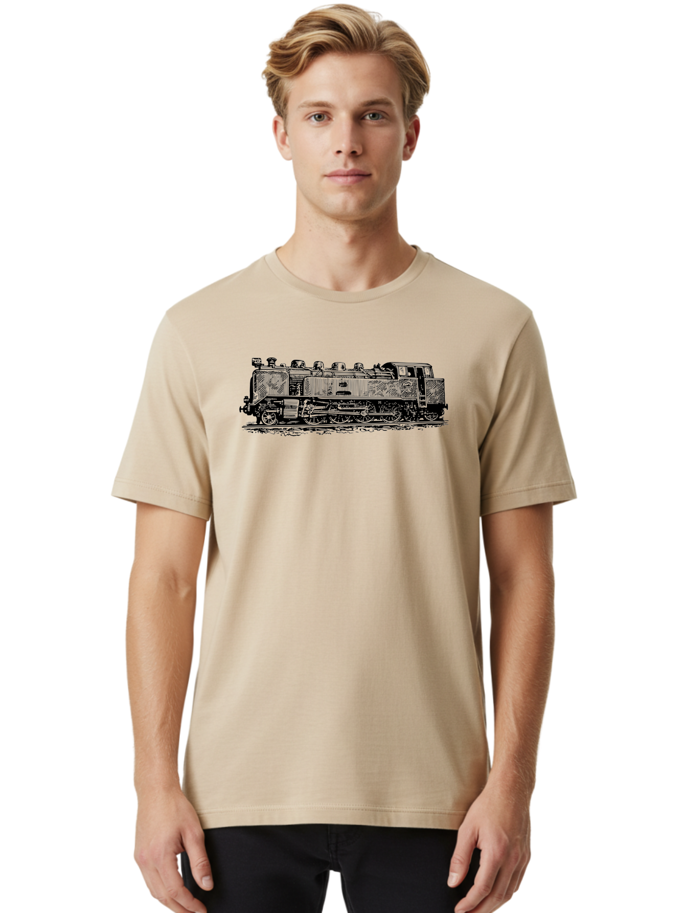 Steam-Train-1 Men'S Graphic Tee, 100% Cotton, Comfortable Casual Summer Wear, Machine Washable, Vintage Locomotive, Classic Train, Railway Nostalgia, Retro Transportation, Old-Fashioned Engine, Railway Heritage Aad811