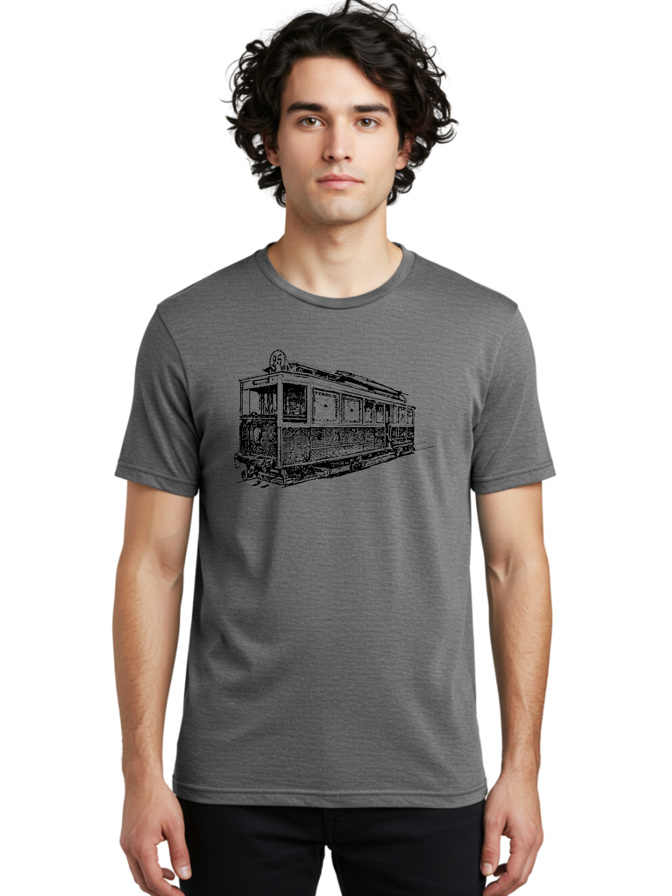 Tram-Car Men'S Graphic Tee, 100% Cotton, Comfortable Casual Summer Wear, Machine Washable, Vintage Trolley, Urban Transportation, Public Transit, Classic Vehicle, Electric Tram, Retro Style, Nostalgic Design, Tramway Aad815