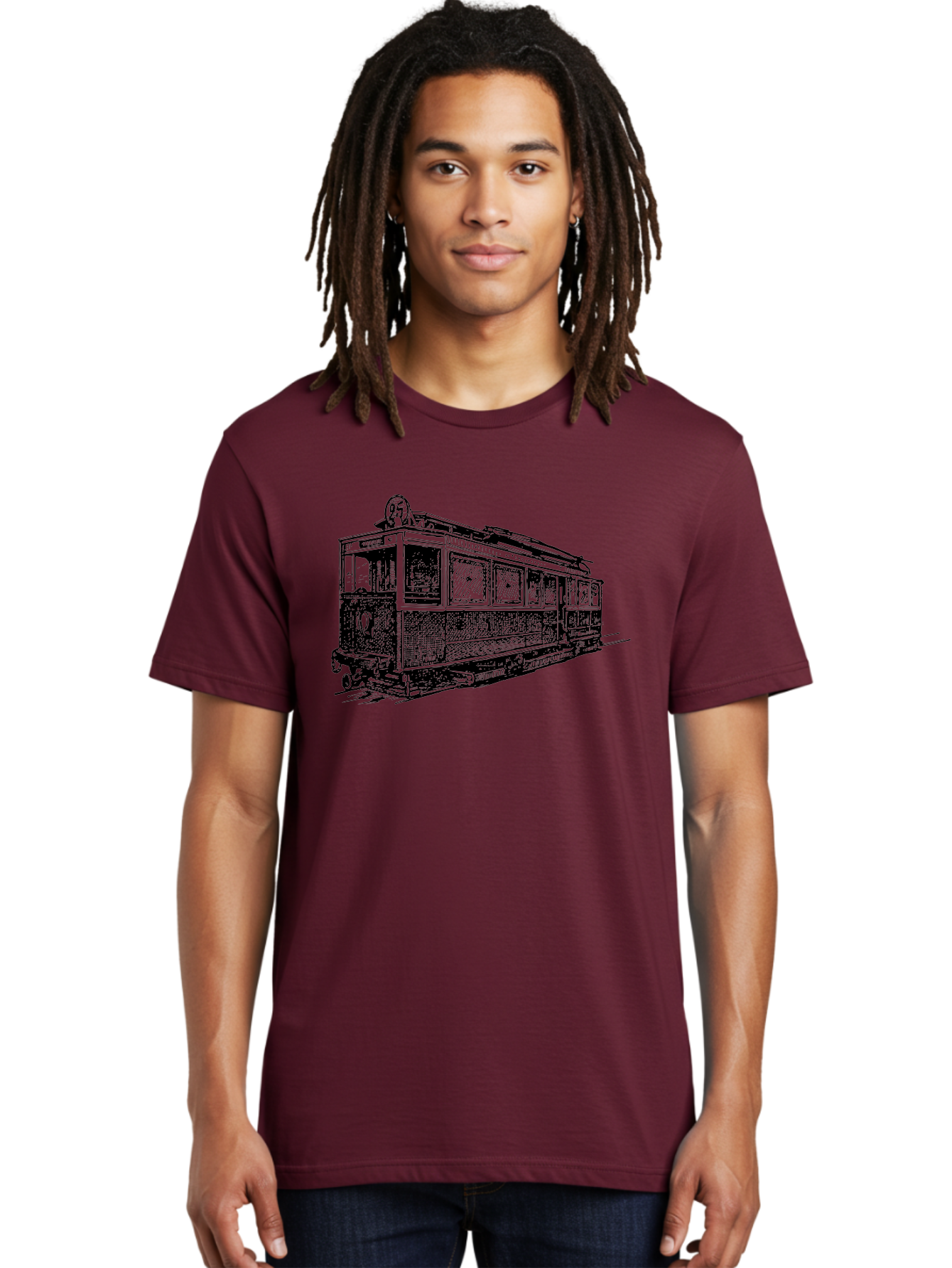 Tram-Car Men'S Graphic Tee, 100% Cotton, Comfortable Casual Summer Wear, Machine Washable, Vintage Trolley, Urban Transportation, Public Transit, Classic Vehicle, Electric Tram, Retro Style, Nostalgic Design, Tramway Aad815