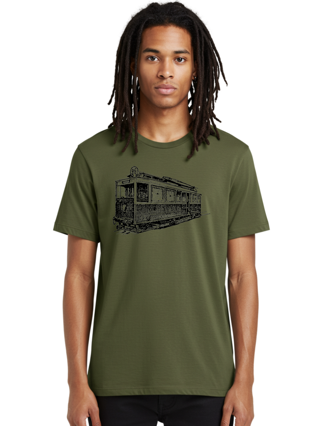 Tram-Car Men'S Graphic Tee, 100% Cotton, Comfortable Casual Summer Wear, Machine Washable, Vintage Trolley, Urban Transportation, Public Transit, Classic Vehicle, Electric Tram, Retro Style, Nostalgic Design, Tramway Aad815